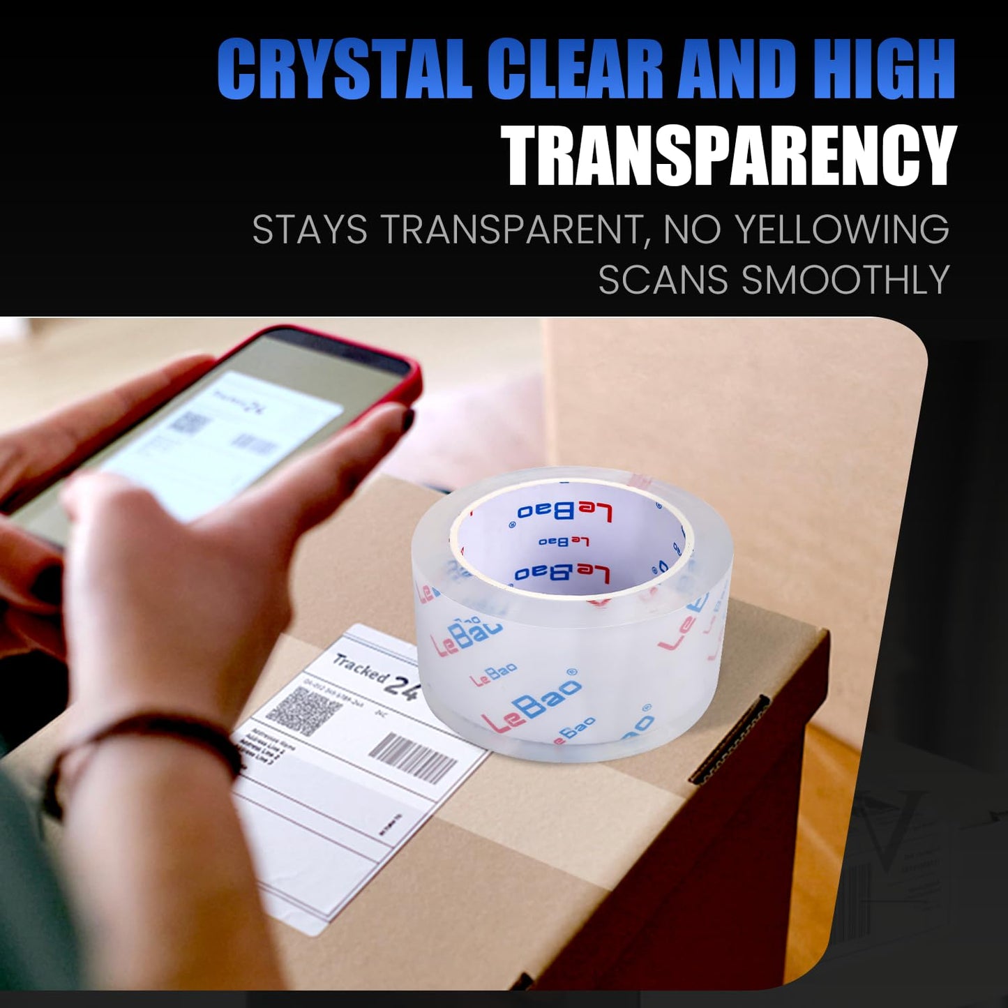 LeBao Clear Heavy Duty Shipping Packing Tape with Metal Dispenser, 12 Rolls 2.7 Mil Thick Ultra Strong Packaging Tape Refills Extreme Grip for Moving, Packaging, Storage Boxes Sealing 1.88 in x 60 Yds