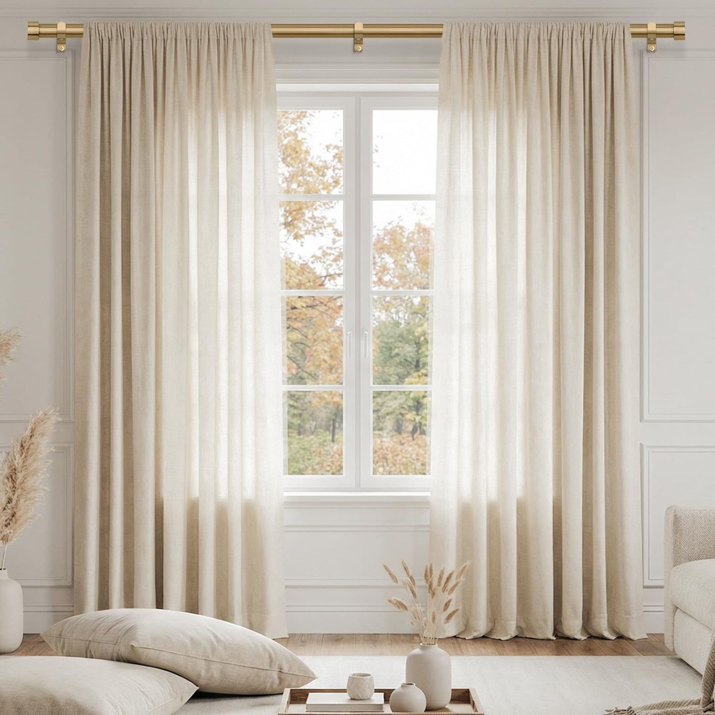 Warm Gold Curtain Rod 36 to 176 Inch, Extra Long Heavy Duty Brass Curtain Rods for Window, 1" Diameter Adjustable Window Treatment Rod with Aluminum Alloy Finials for Bedroom Living Room Kitchen