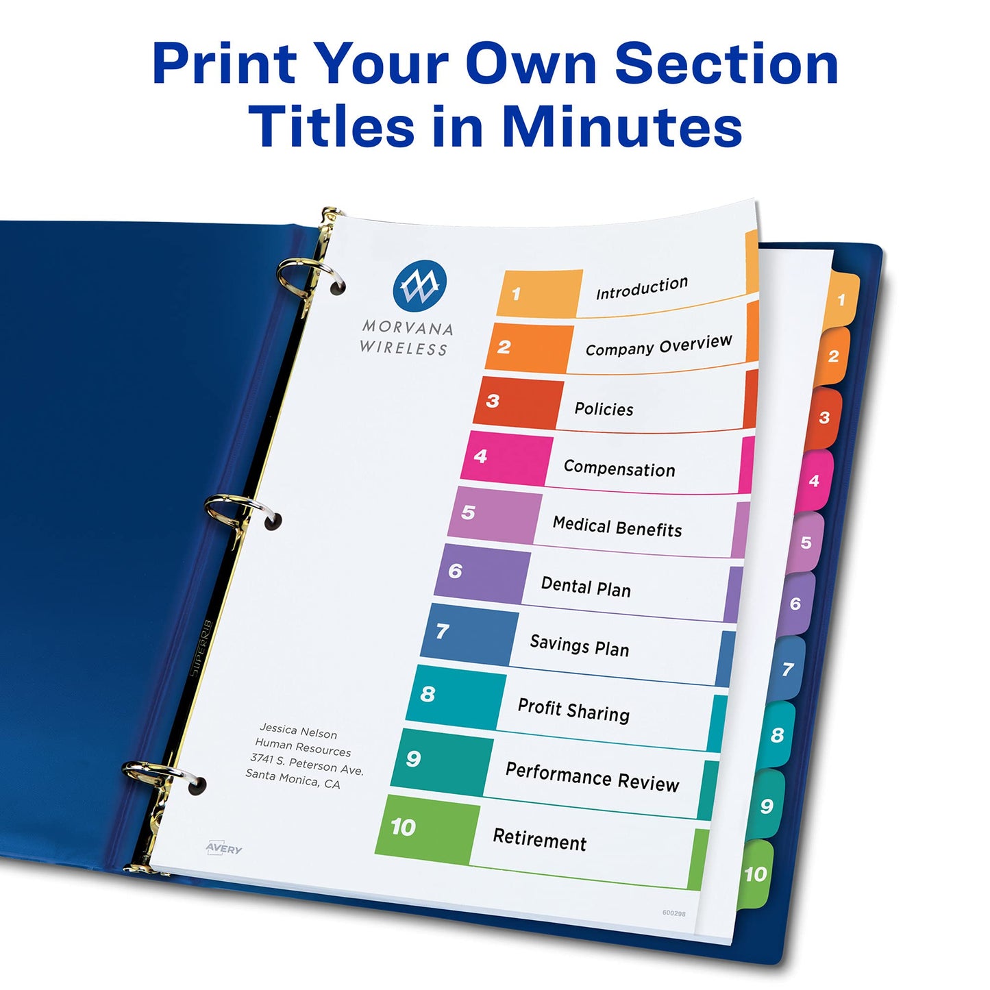 Avery Extra-Wide Dividers for 3 Ring Binders, 10 Tabs per Set, Customizable Table of Contents, Multicolor Tabs, Works Great with Sheet Protectors (4 Sets of 34776)