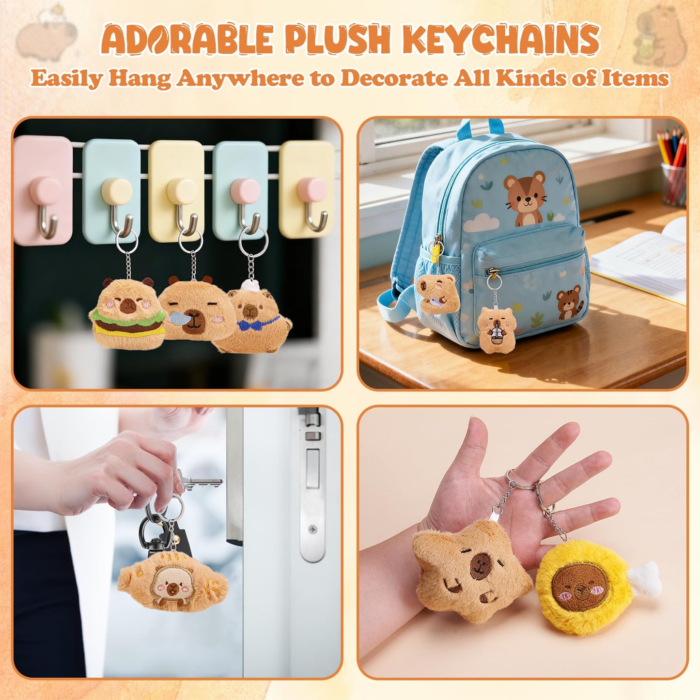 WYZOID 24 PCs Kids Keychains, Capybara Plush Keychains, Funny Plush Backpack Charms, Perfect for Birthday Gifts, Back-to-School Goodie Bags, Classroom Prizes, Party Favors