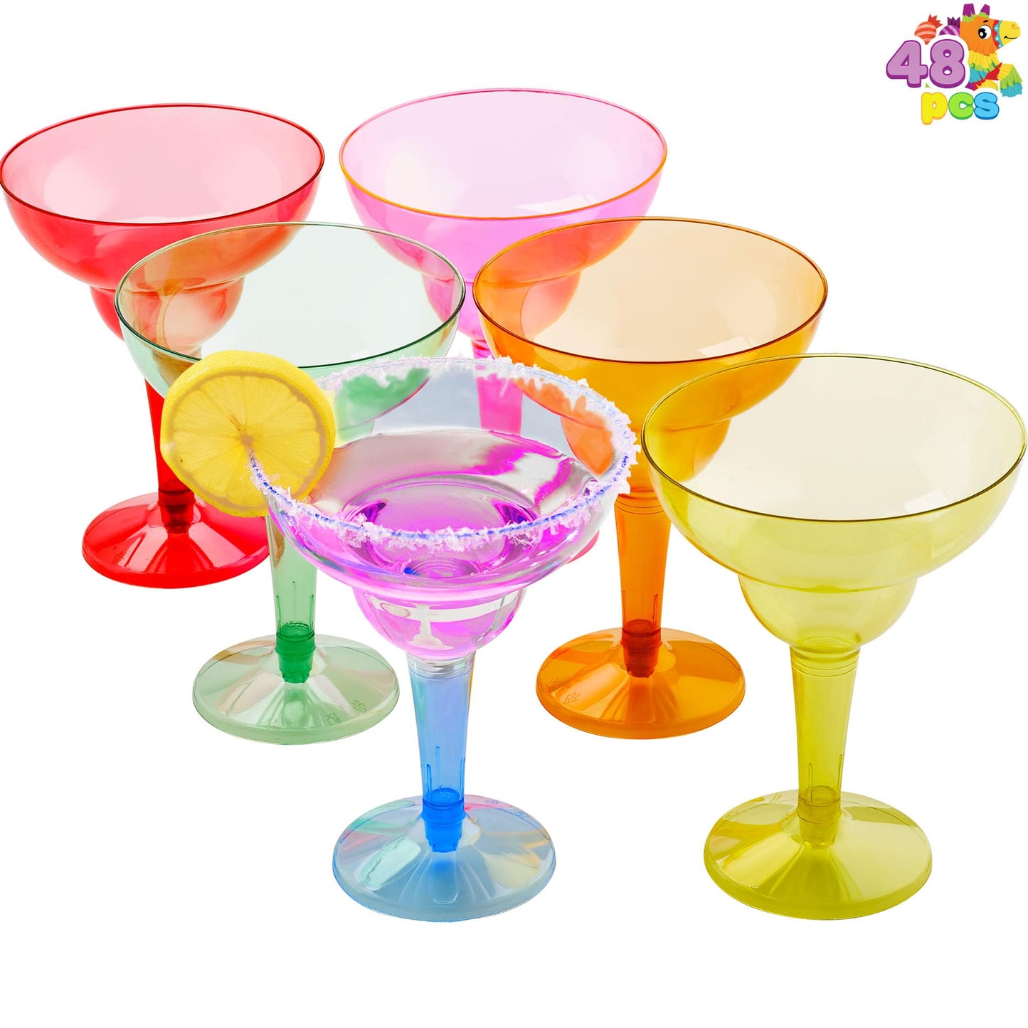 JOYIN 48PCS Plastic Margarita Glasses Cups, 12 oz Neon Disposable Cocktail Cup, Drink Cups for Cinco De Mayo Fiesta Decoration, Mexican Theme Party Supplies