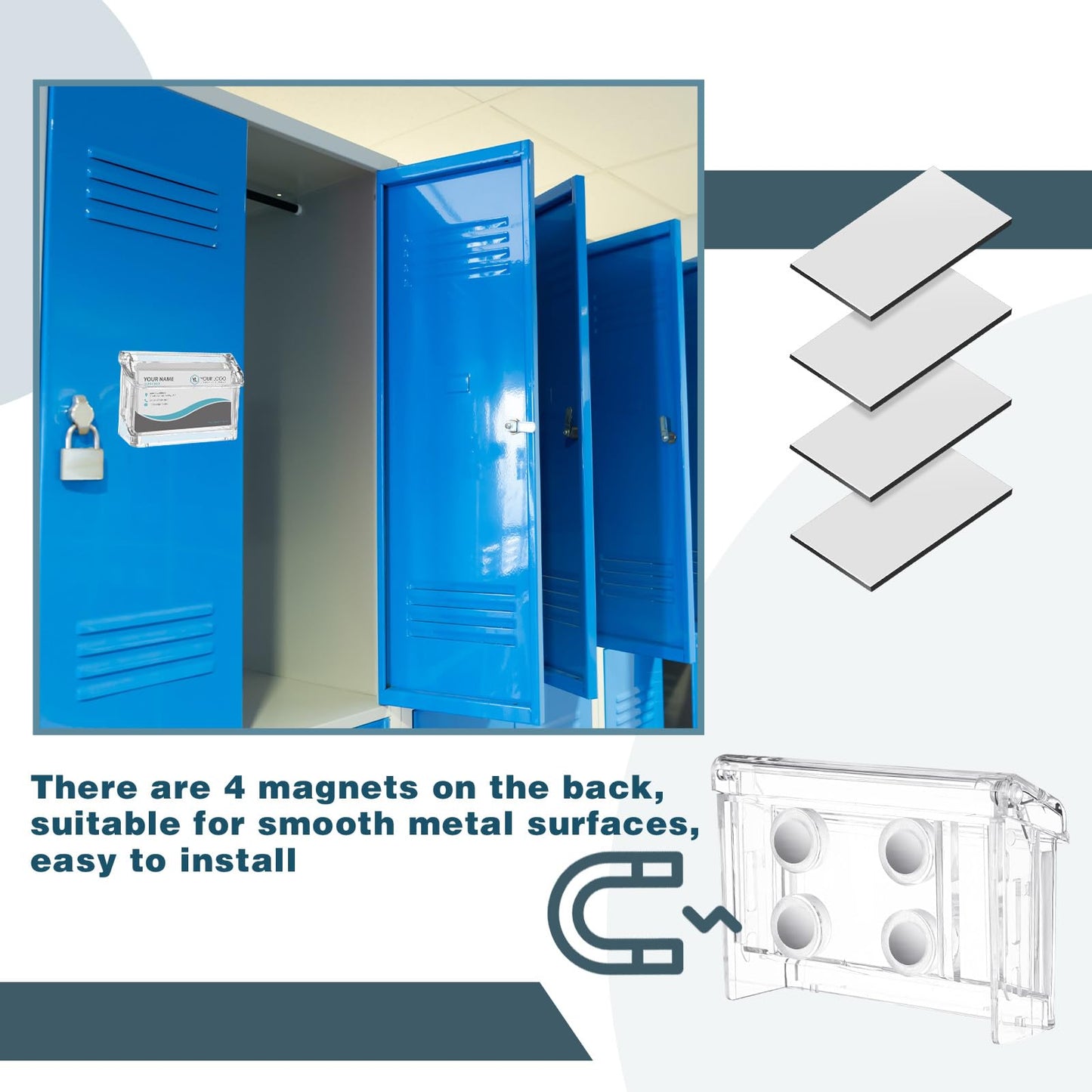 Jetec 4 Pcs Magnetic Outdoor Business Card Holder, Acrylic Vehicle Clear Business Card Holder Mount Box for Smooth Metal Surface for Office Store Trucks Wall, 4.25 x 1.46 x 2.87 Inch