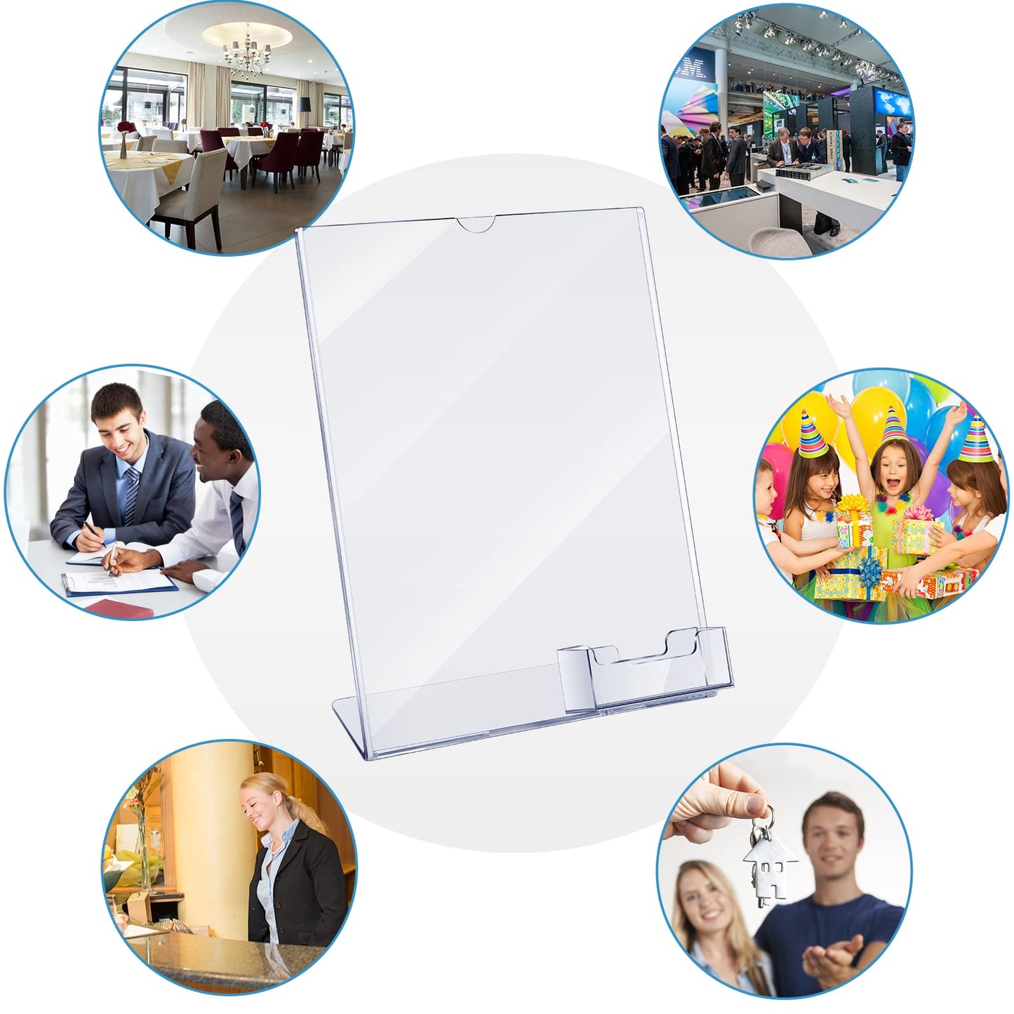 Vicenpal Acrylic Flyer Stand Sign Holder with Business Card Holder 8.5 x 11 Clear Brochure Display Stand with Business Card Pocket for Magazine Pamphlet Booklets Menu Desktop(4 Pcs)