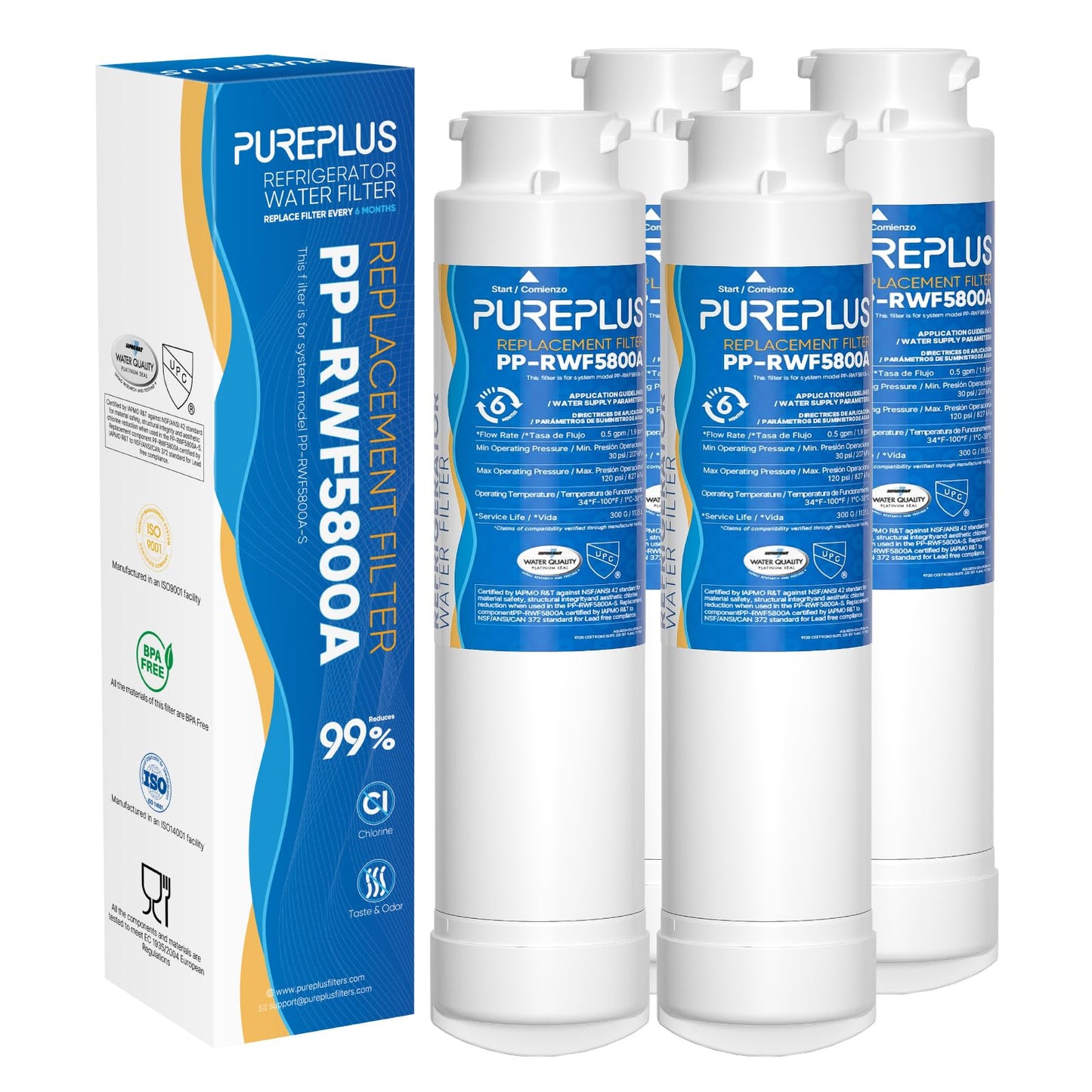 PUREPLUS EPTWFU01 Refrigerator Water Filter, Compatible with Frigidaire EWF02, GP006, Pure Source Ultra II, RWF5800A, 4Pack