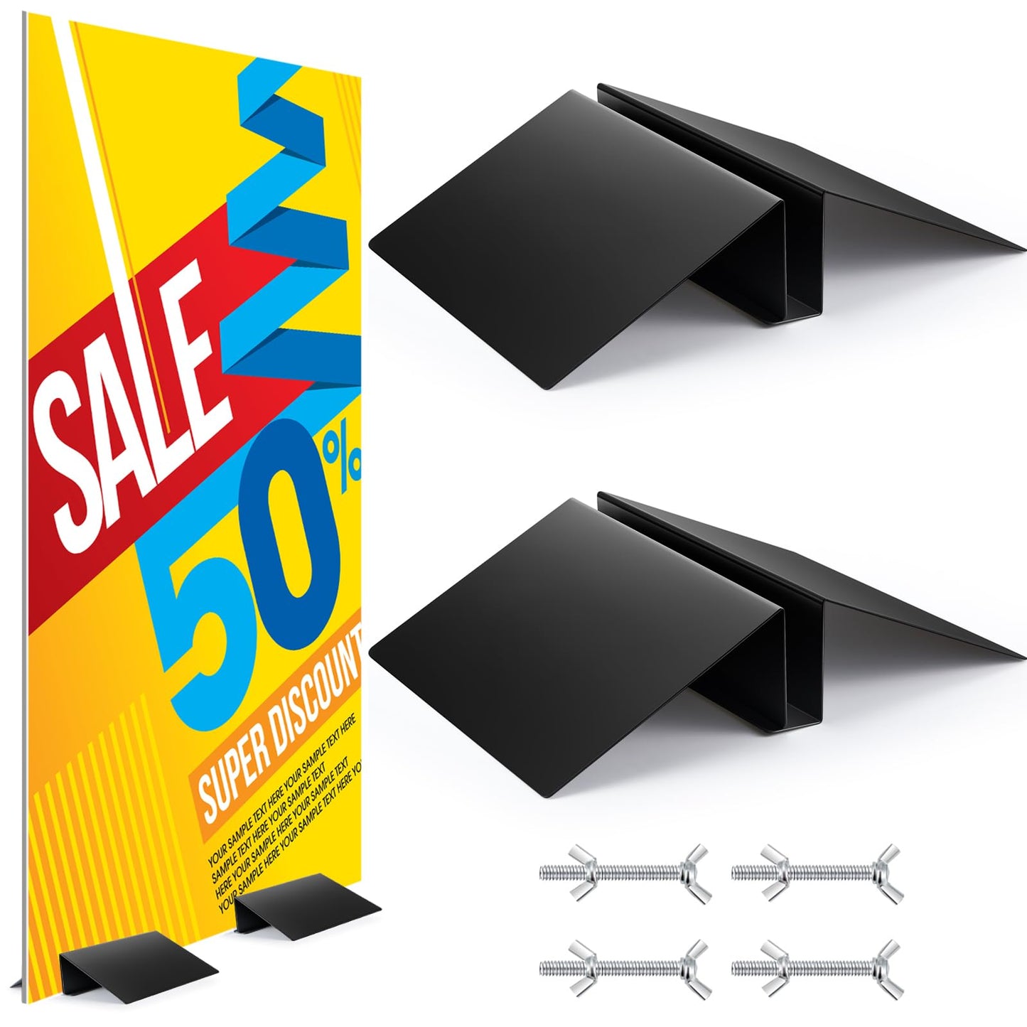 Blulu 2 Pcs Metal Floor Sign Stand Holder Fits 12" Wide Sign Board up to 72" Tall Graphic Floor Standing Display Stand for Composite Foam Board, Black, Acrylic Glass, Base Only