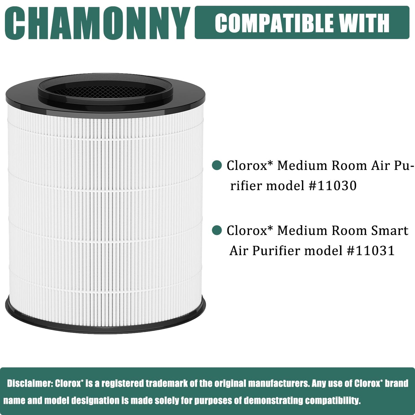CHAMONNY 12030 Filter Replacement, Compatible with Clorox Medium Room Air Purifier 11030 & 11031, 1,000 Sq. Ft. Capacity, 2Pack (12030 Filter)