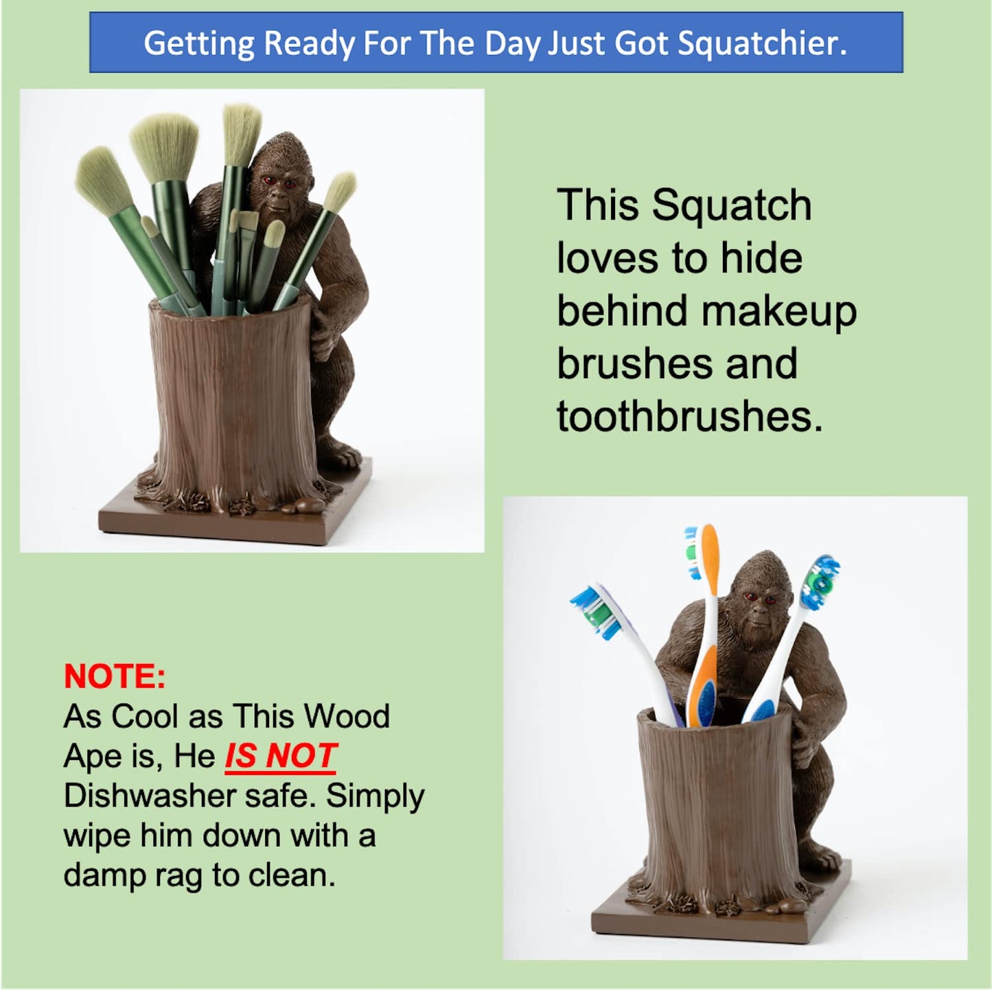 Bigfoot Pen Holder and Pencil Holder for Desk – Sasquatch Makeup Brush and Toothbrush Holder – Wood Ape Succulent Pot and Planter for Indoor Plants – Bigfoot Gifts and Merchandise for Believers
