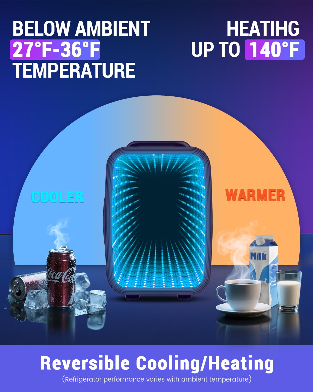 FANSEXPERT Mini Fridge, 4 Liter/6 Cans Small Refrigerator With Dimmable LED Light,AC/DC Portable Mini Cooler and Warmer, Gaming Small Fridge for Bedroom,Office,Gaming Room and Car (Black)