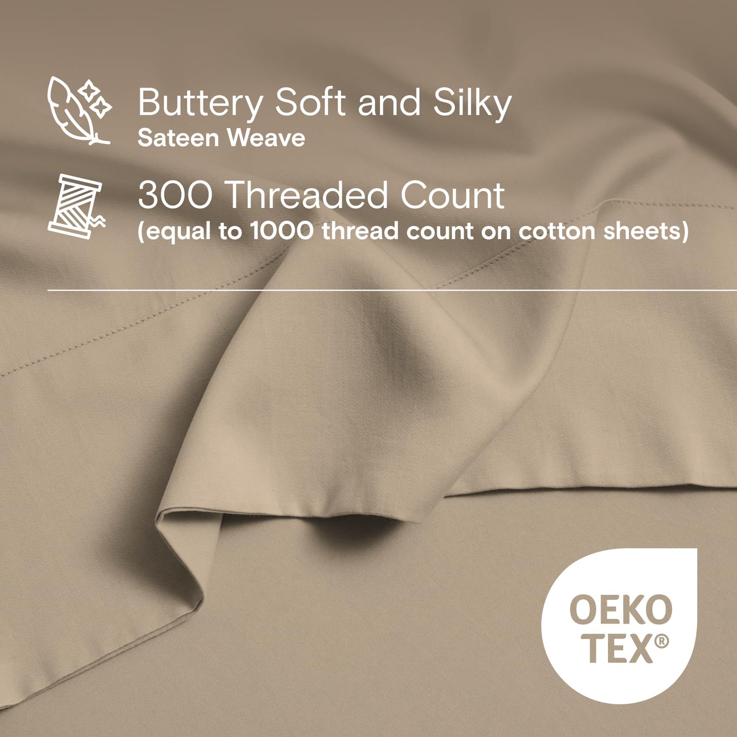 DOZ Sheet Set, 100% Viscose derived from Bamboo, Organically Grown, Buttery Soft, Cooling Sheets, High GSM, Deep Pockets - 3 Piece - 2 Pillowcases 1 Fitted Sheet (Dune, Queen)
