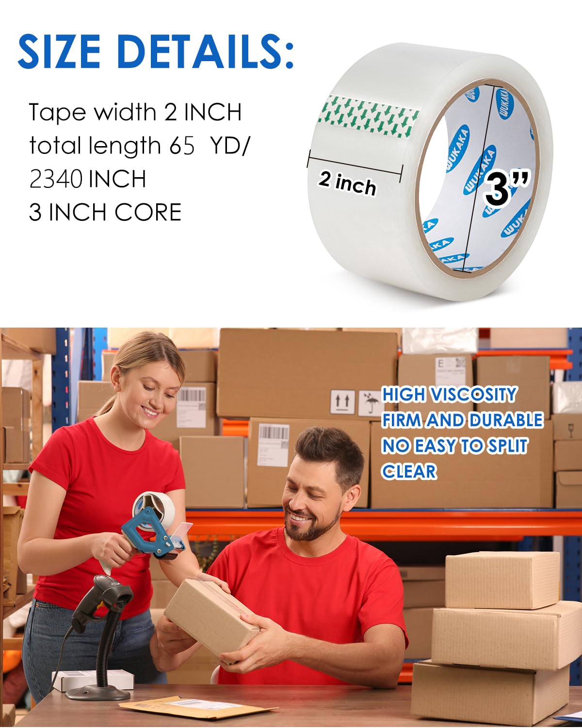 WUKAKA Packing Tape, 36 Rolls Clear Packing Tape 2 Inches Wide, 65 Yards Per Roll, for Shipping Packaging Moving Sealing