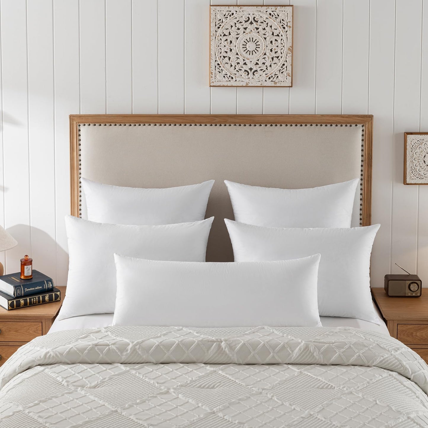basic home® Hotel-Style Goose Feather Pillow Insert for Sofa & Bed - 100% Odorless & Plump Cushion Filler - 233TC Cotton with Inner Liner to Prevent Poking (18x18 Inch)