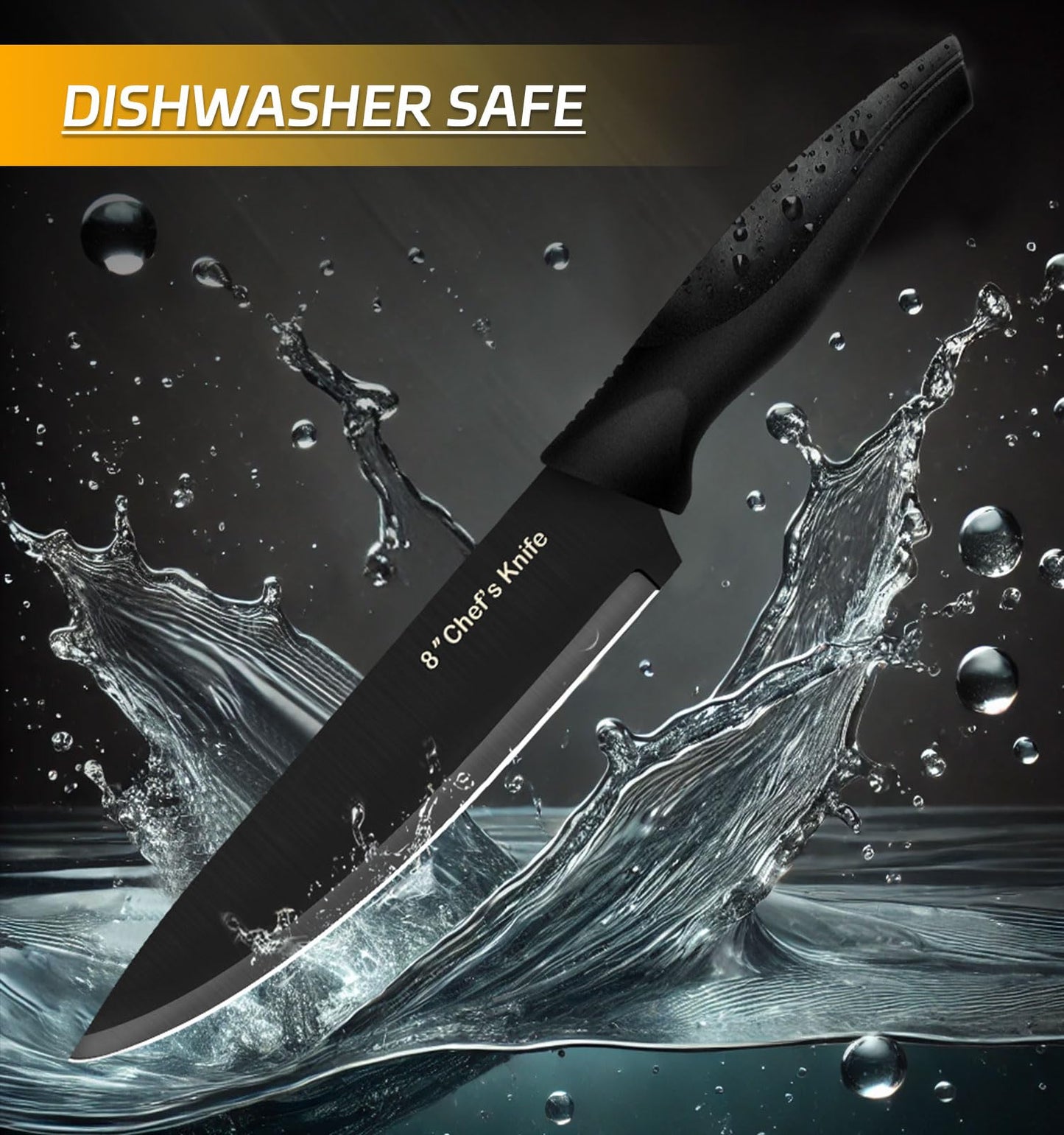 XANAPON Knife Set, 14 Pieces Kitchen Knife Set, High Carbon German Stainless Steel, Dishwasher Safe Cutlery with Sharpener, Black