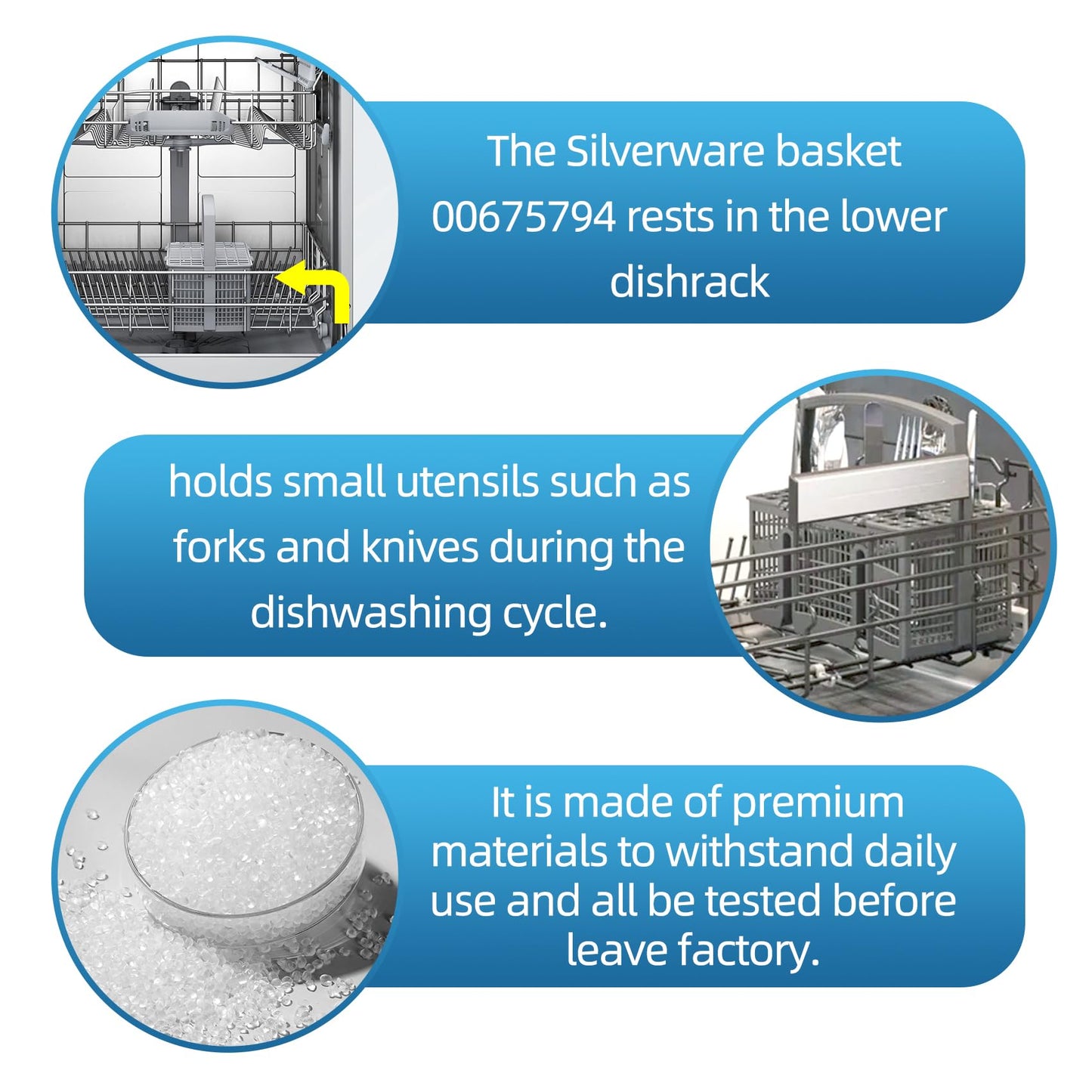Suconvey Upgraded 00675794 675794 9001396277 Dishwasher Cutlery Basket Silverware Basket (Gray) Replacement Part Compatible with Bosch Dishwashers, Set of 2