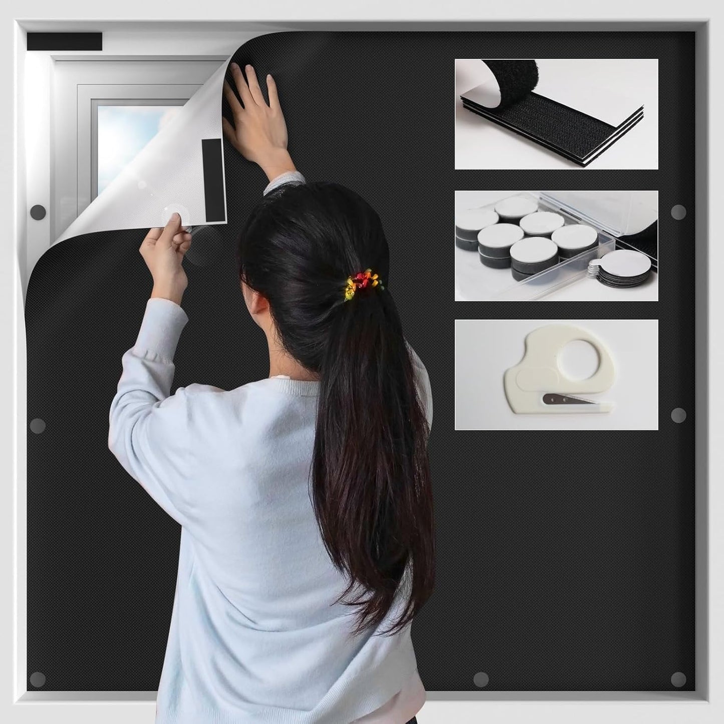 BKSAI 100% Blackout Window Cover, Portable Magnetic Black Out Curtains for Window, Black Out Shades No Drill Cuttable Blackout Blinds for Bedroom, RV, Nursery, Media Room, 79x57 inch