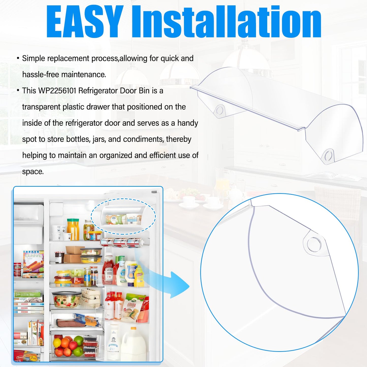 2026 UPGRADED WP2256101 Refrigerator Dairy Door Bin Cover,Compatible with Whirlpool/Kenmore Refrigerator Door Shelf Bin Replacement WRS311SDHM02/05 WRS315SDHM12 WRS325SDHZ01 Fridge Door Shelves Cover