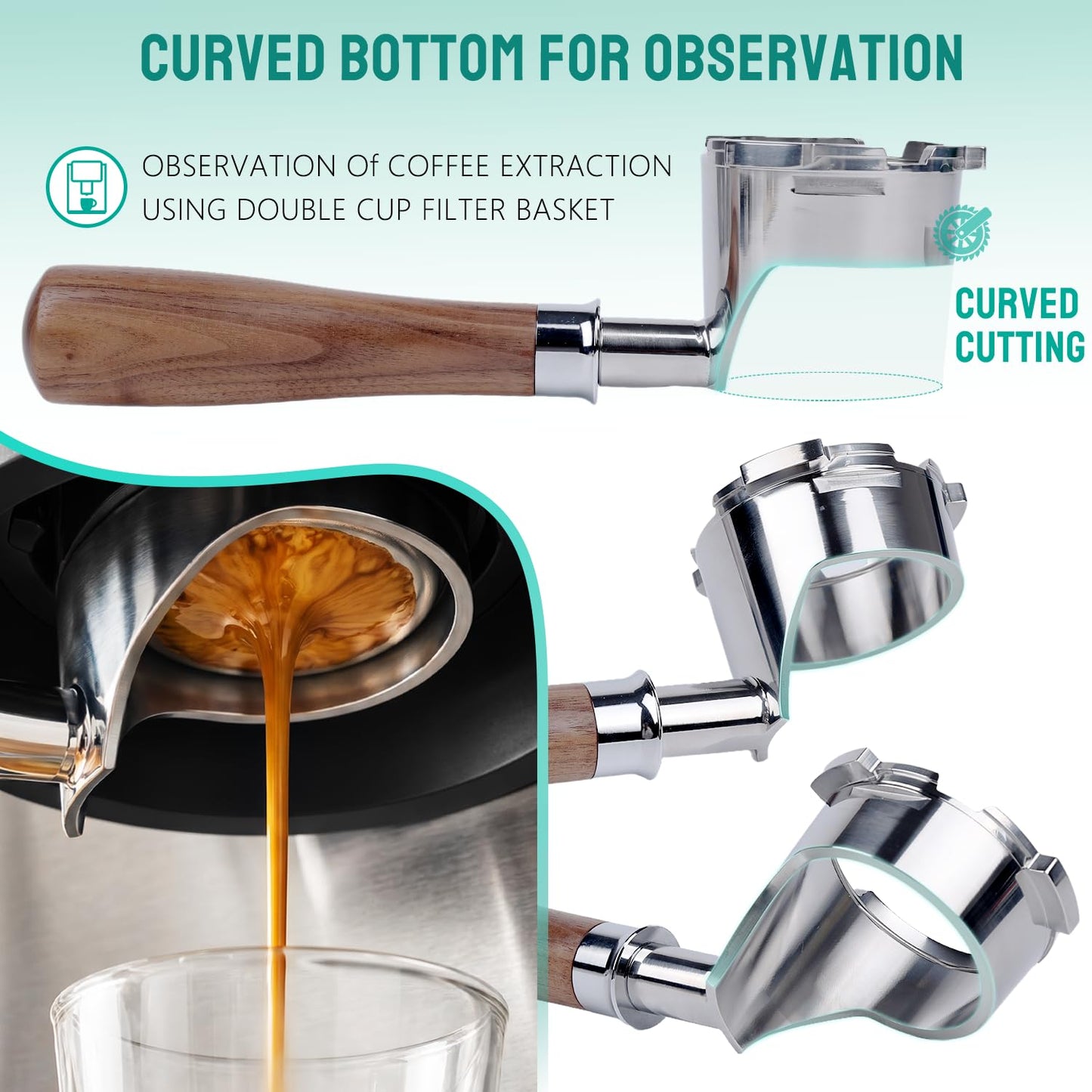 Bottomless Portafilter for Ninja Luxe Café ES601 & ES701C Models | Basket Not Included | Compatible with Stock Filter Basket | Walnut Handle