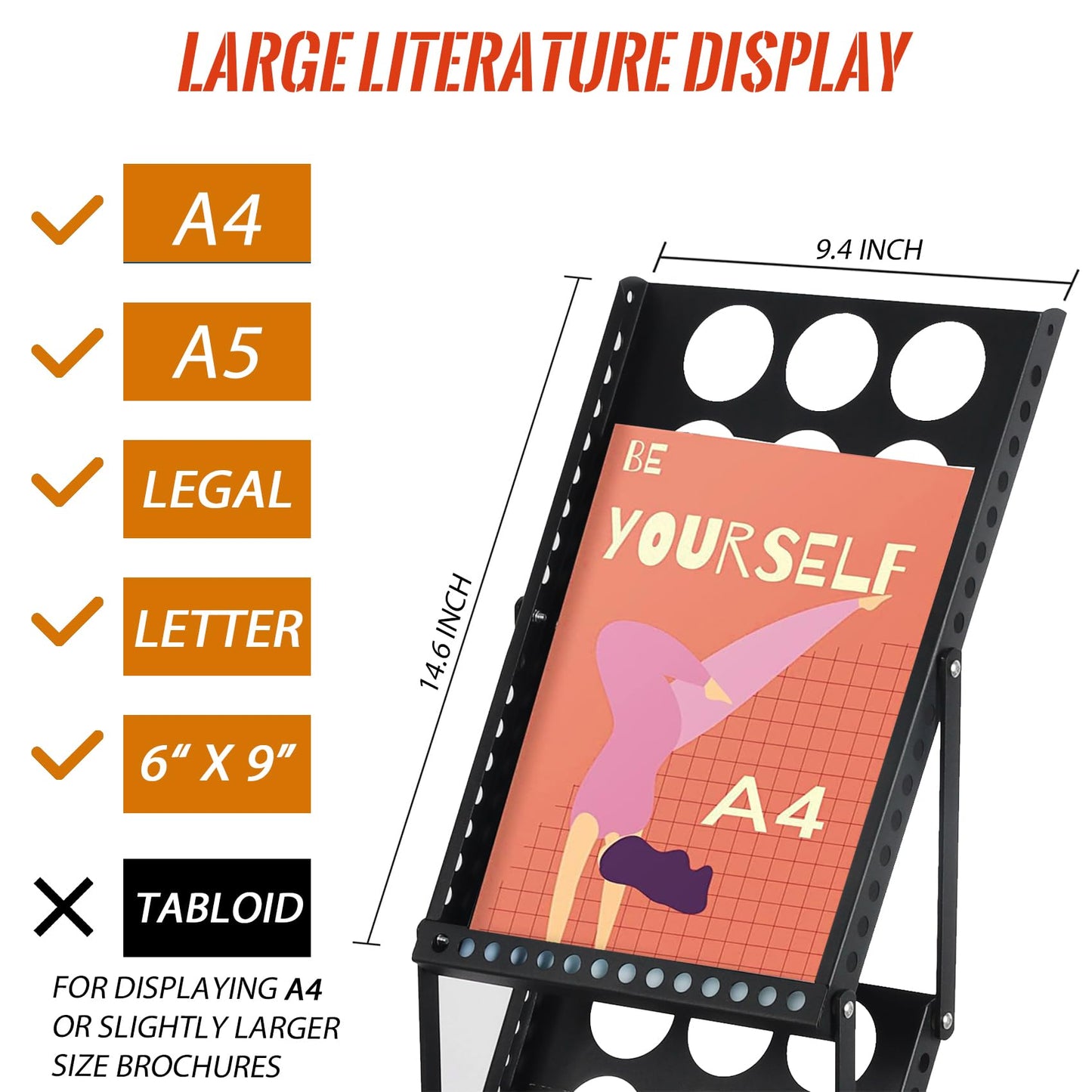 ChoiCARE Literature Catalog Rack, Foldable Magazine Brochure Display Stand, Magazine Floor-Standing with Portable Oxford Bag, for Office Store and Exhibition Trade Show (4 Pockets, Black)
