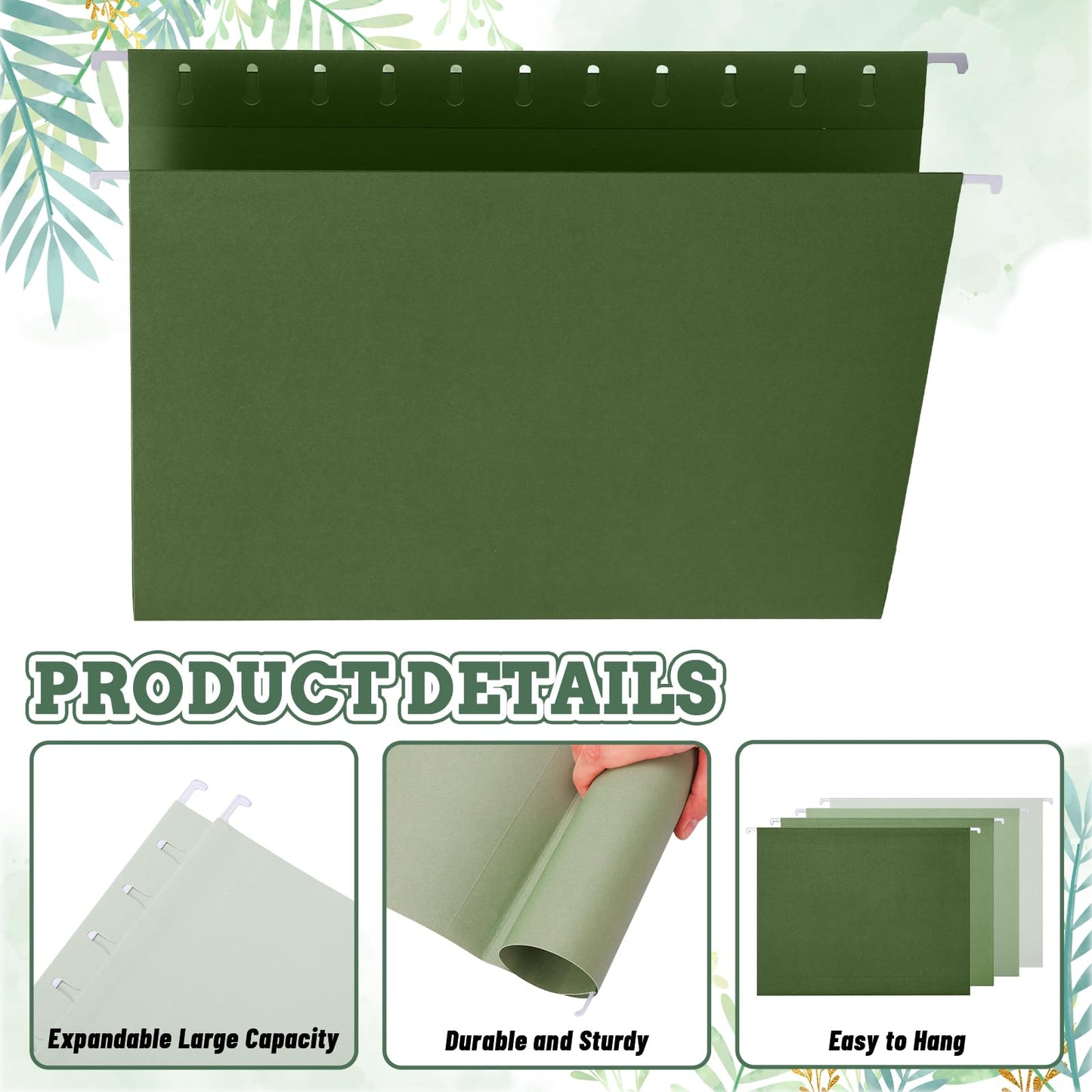 Whaline 36 Pack Sage Green Hanging File Folders Letter Size 4 Colors Green File Pockets with Tab for Home Office Classroom Supplies, 9.2 x 12.8 Inch