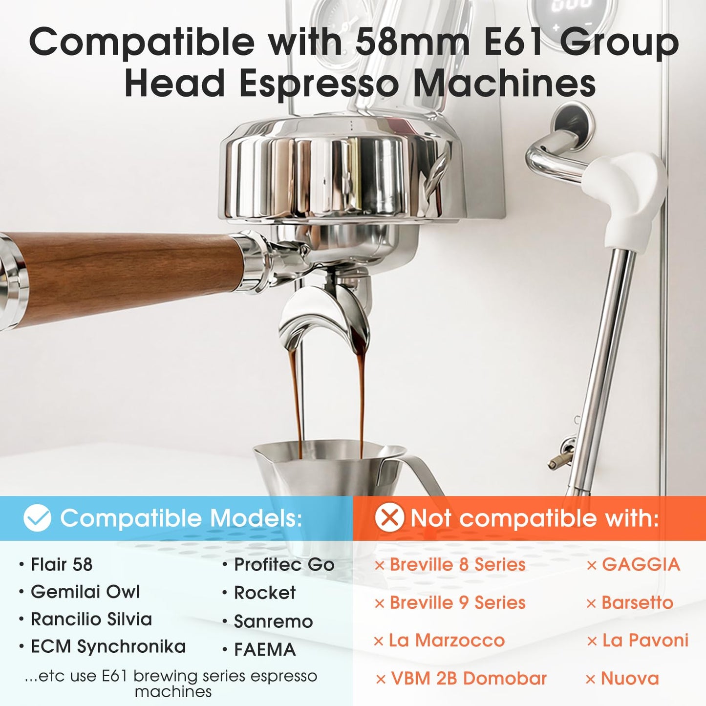 KUCHZUBE 58mm Portafilter Double Spout Fits E61, Flair 58, ECM, Rancilio Silvia Machines | 2 Ears 58mm Portafilter with Filter Basket and Wooden Handle