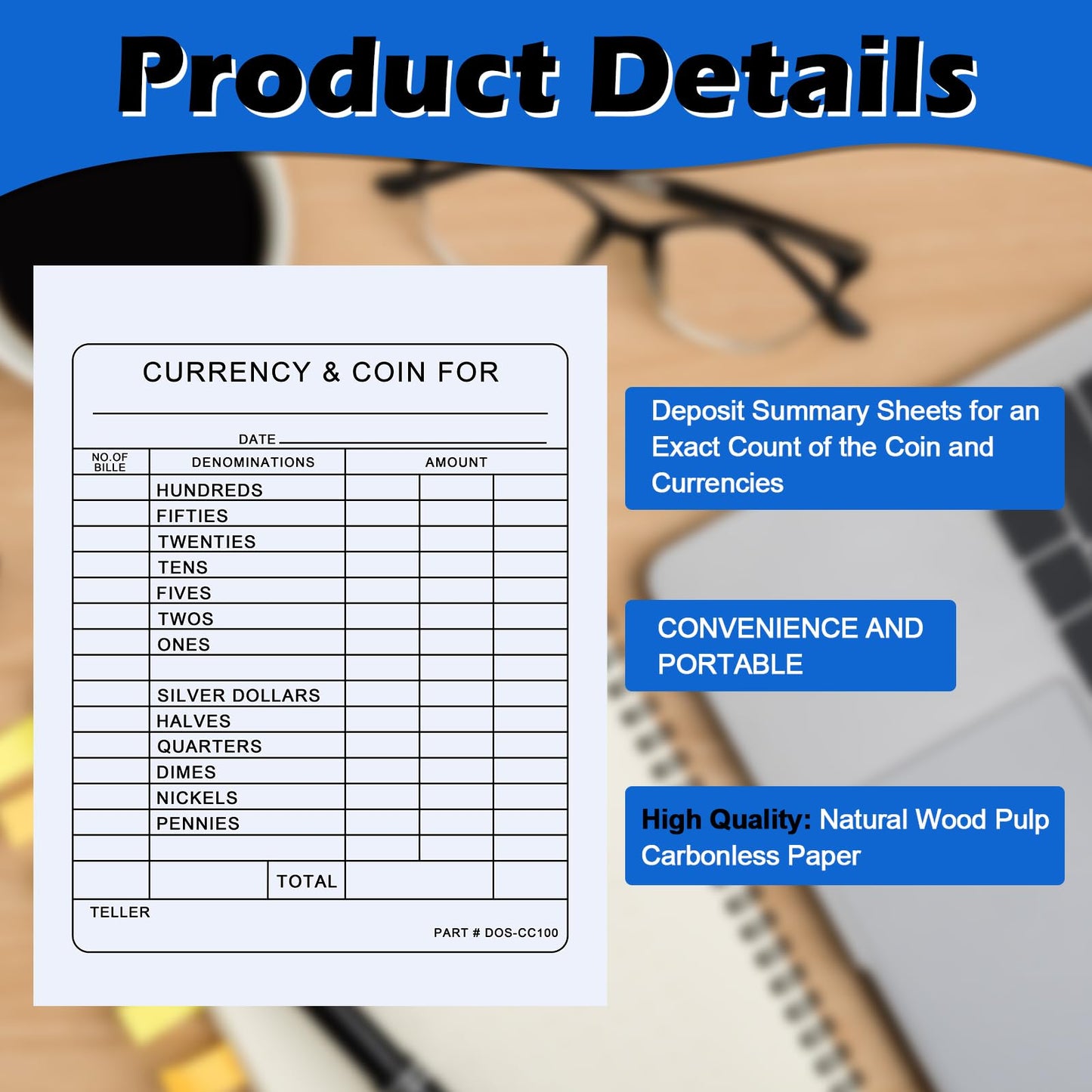 Dinifee 2000 Pcs Currency and Coin Record Forms 5.5 x 4.25 Inch Deposit Slips Paper Currency & Coin Counting Record Sheets Bank Forms for Fundraiser Church or Christian College Universities