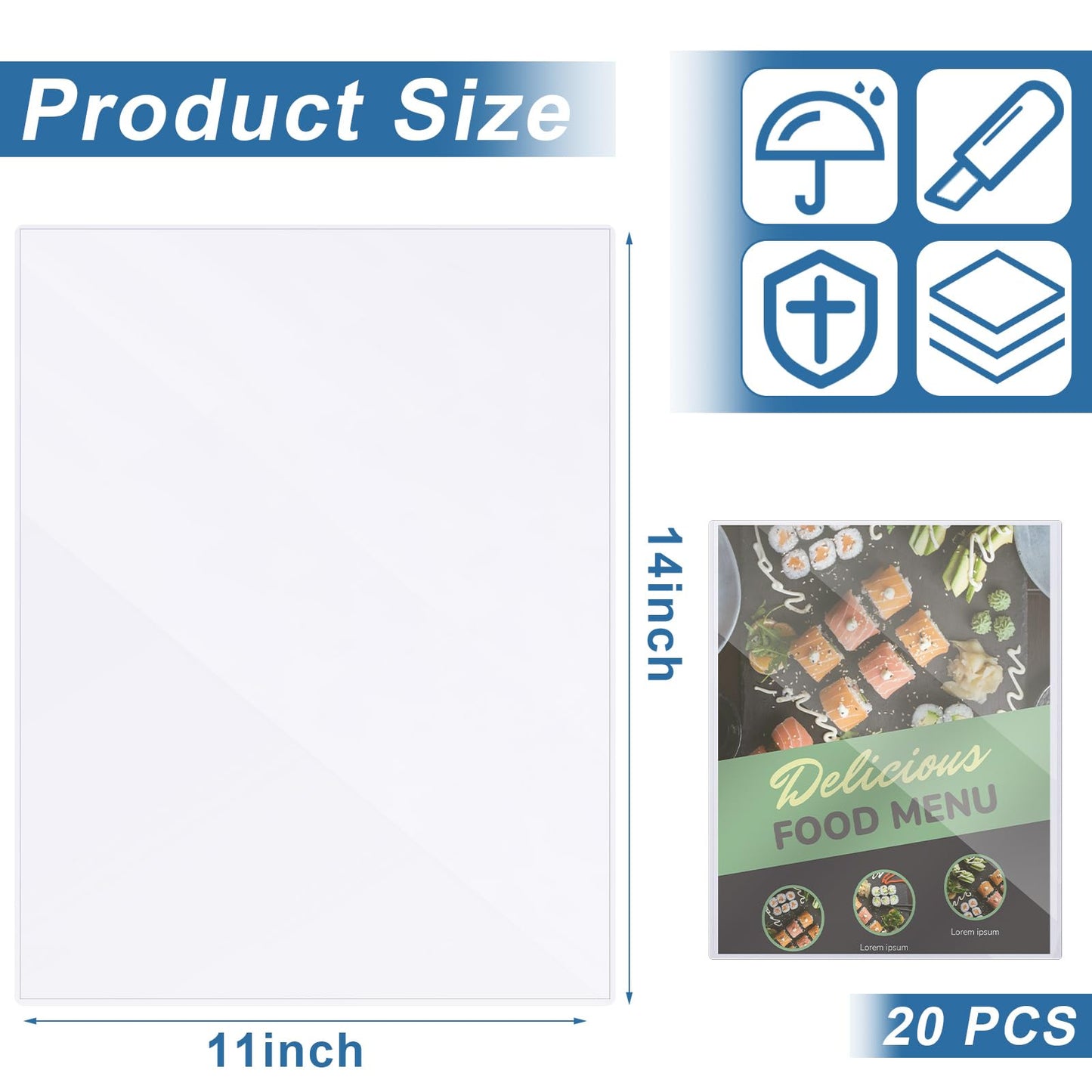 Henoyso 20 Pcs 11x14 Inch PVC Rigid Print Protectors, Heavy Duty Hard Plastic Poster Sleeves for Prints, Magazines, Photos & Paper, Ideal Rigid Menu Covers Paper Page Protectors