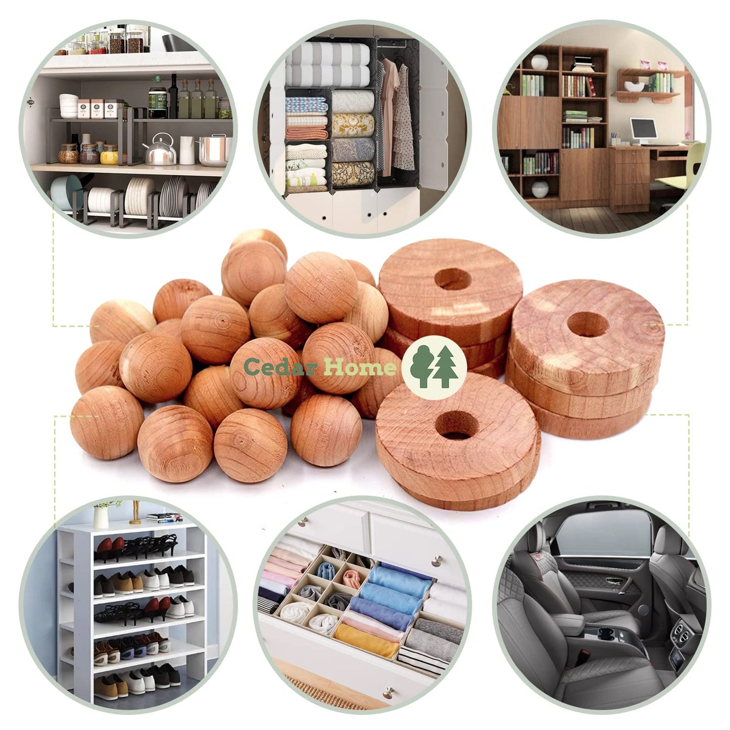 Cedar Blocks for Clothes Storage | Cedar Balls & Rings | Dresser Drawer Freshener Odor Eliminator | 40 Pieces, 30 Rings & Bonus 10 Balls, U.S.A Seller
