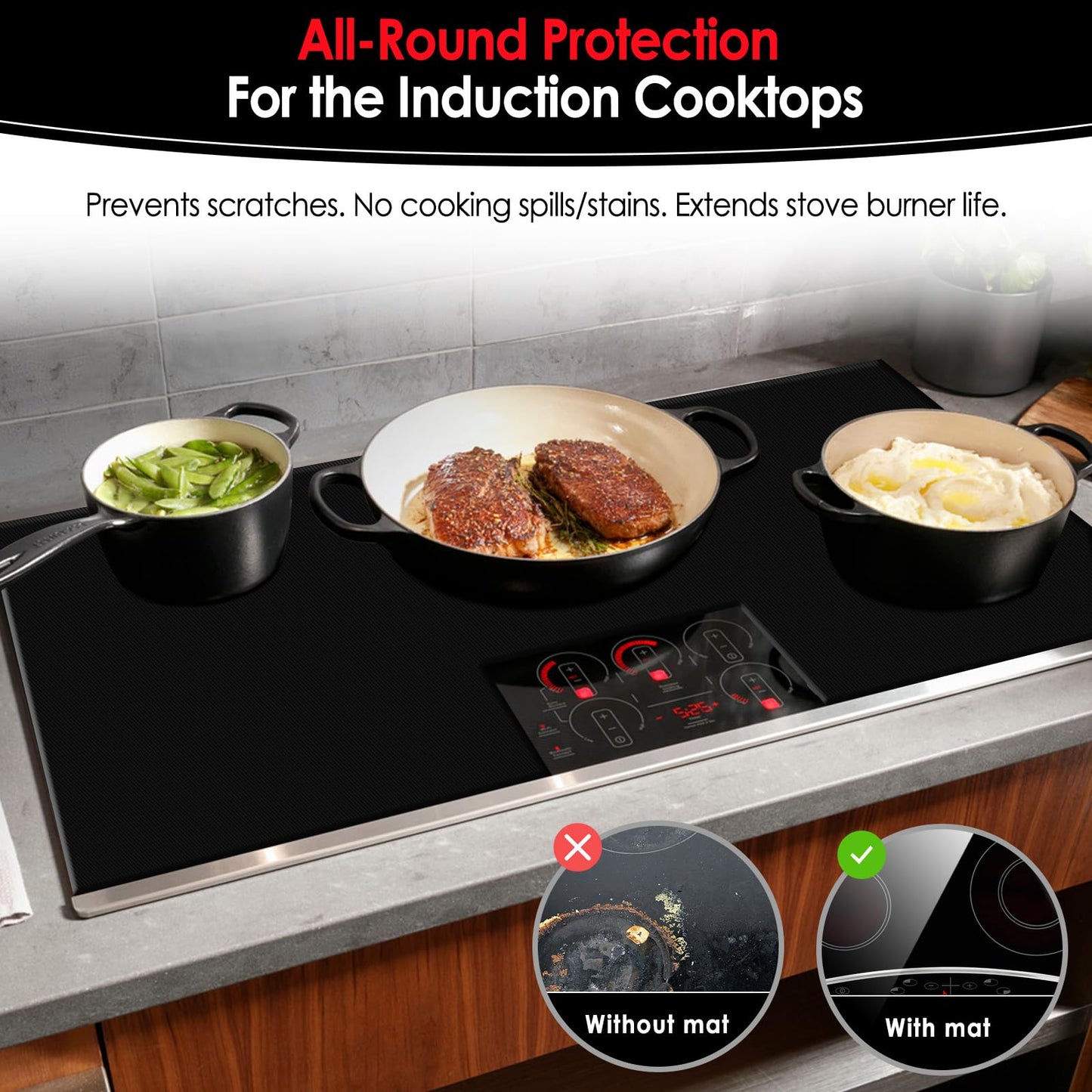 Cook's Aid Newly-upgraded Silicone Induction Cooktop Protector Cover Stove Mat 20.2" x 30.7" (Magnetic) | 300°C (572°F) Heat-Resistant | Power Boost Compatible | Prevents Pot Sliding & Scratches (3)