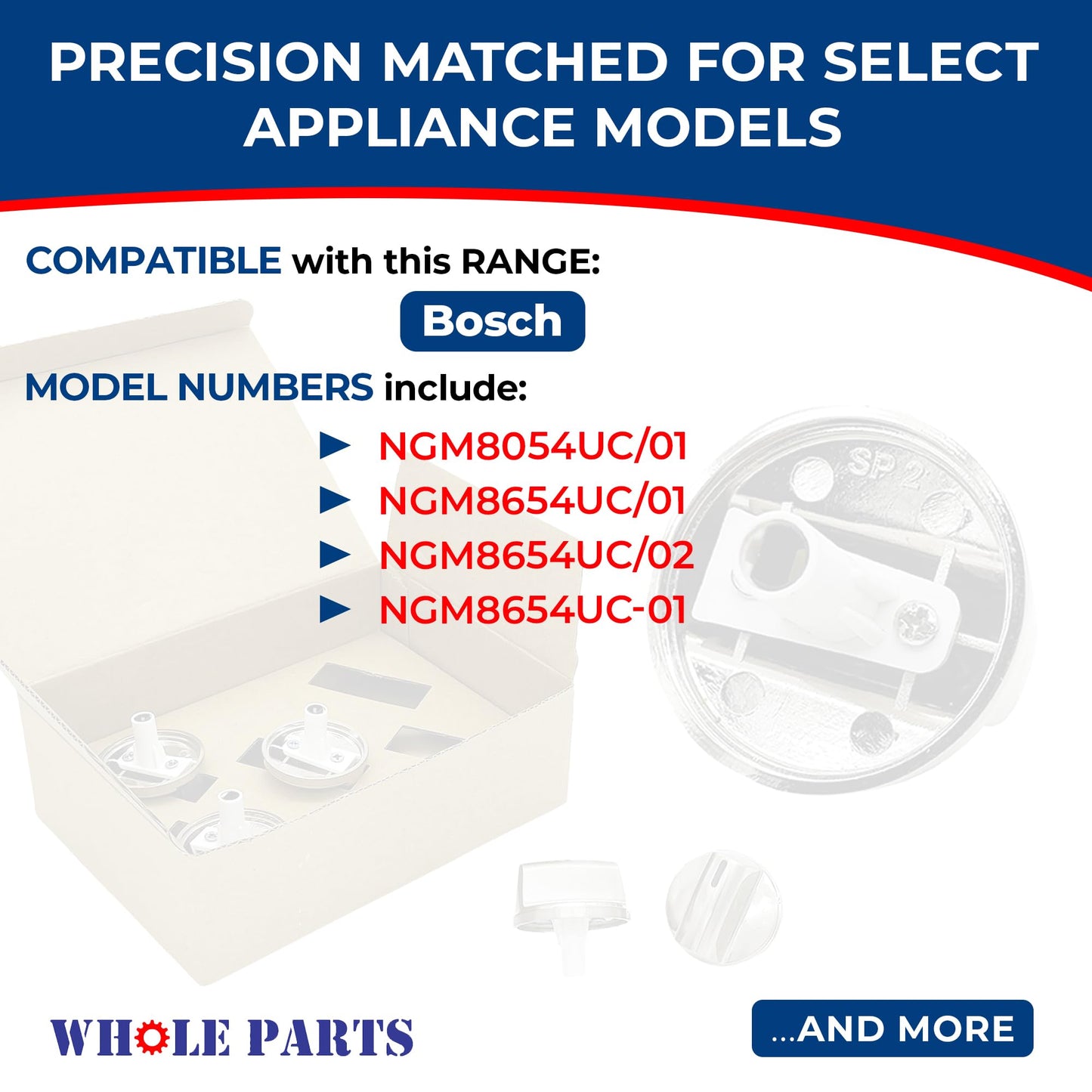 Upgraded Whole Parts Gas Cooktop Knob Kit (5 Pieces) Part #00654043 - Replacement and Compatible with Some Bosch Burners/Ranges - Replaces AP5325796 - Non-OEM Appliance Parts & Accessories