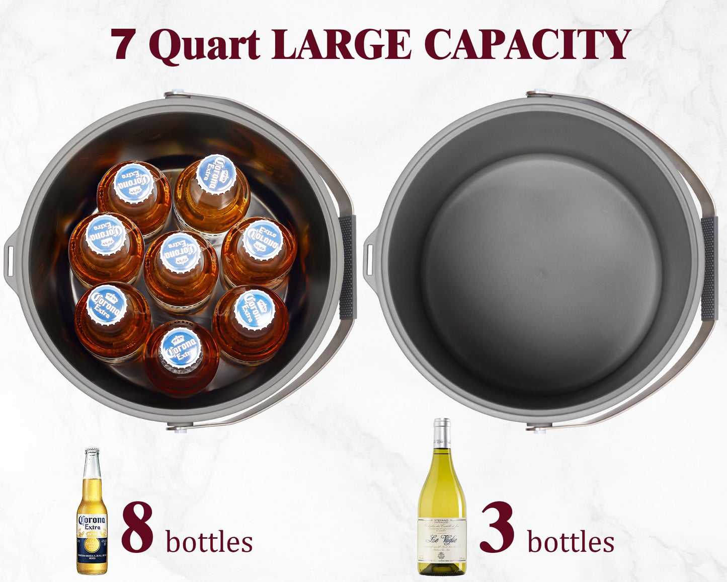 6.8L/7QT Large Insulated Ice Bucket with Lid & Scoop,Double-Wall Ice Bucket for Parties,Cocktail Bar(Grey)