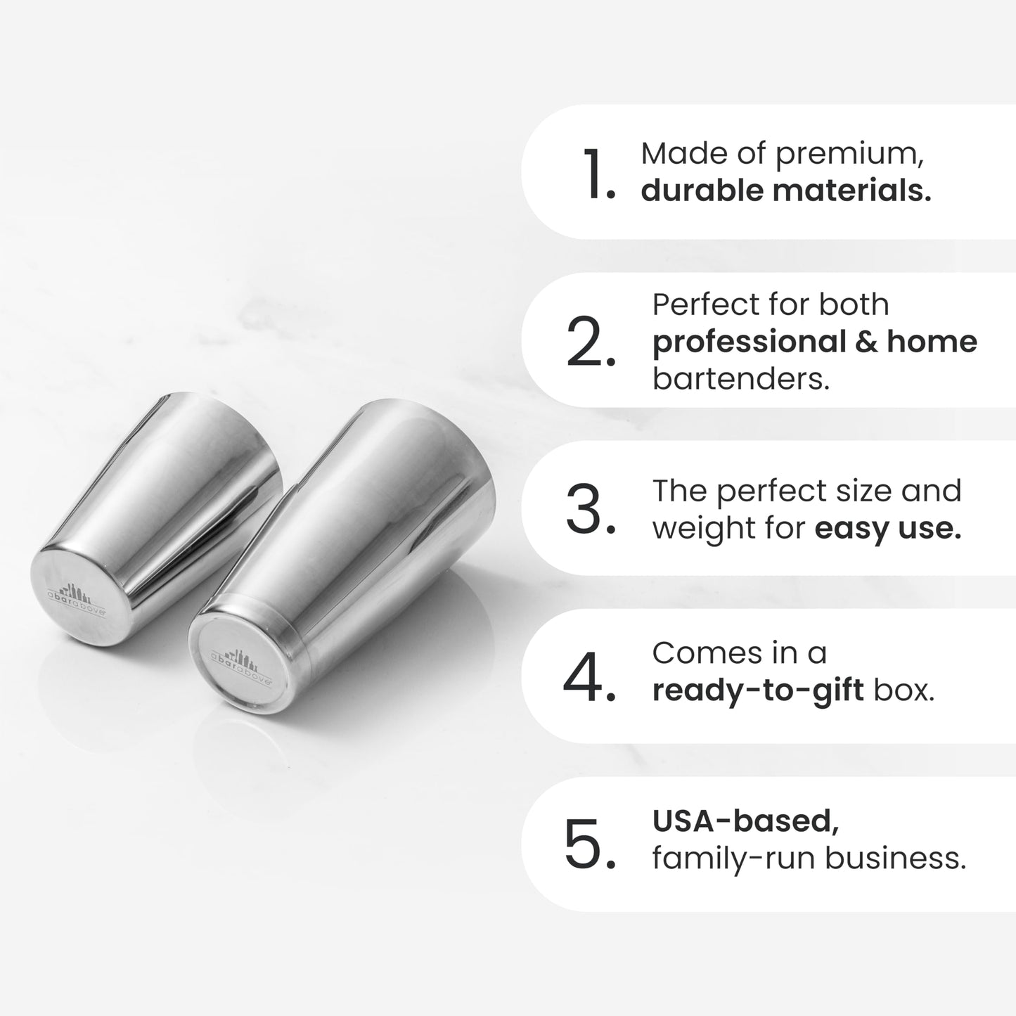 A Bar Above Professional Boston Shakers Set 18 oz Weighted and Unweighted Stainless Steel Cocktail Shaker Set for Bartenders, Premium 304 Steel Bar Shaker, Essential Bartending Tools for Mixing Drinks