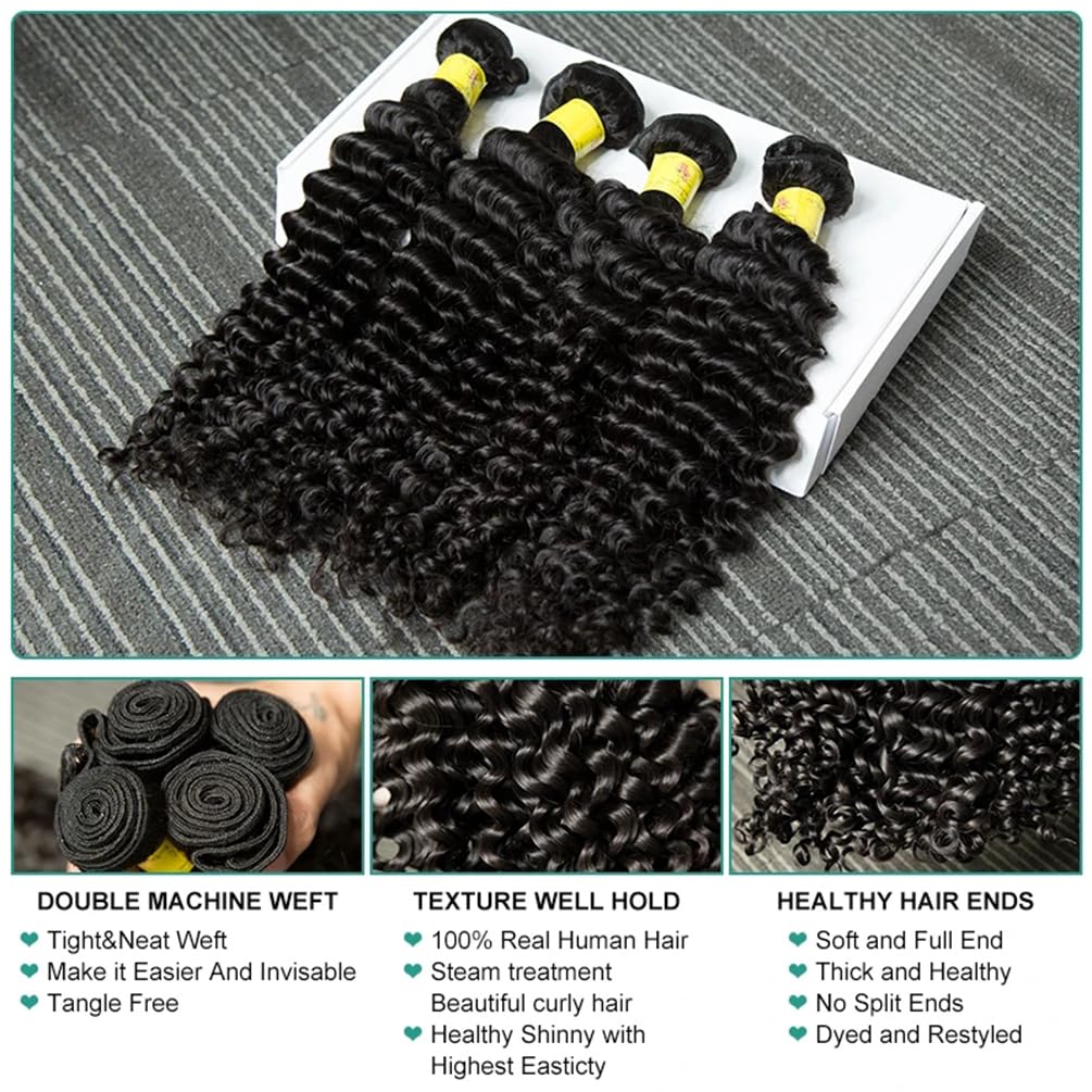 12A 4 Bundles Water Wave Human Hair (16 18 20 22 Inch) 100% Unprocessed Weave Brazilian Human Hair Bundles Full And Thick Virgin Hair Extensions Natural Color