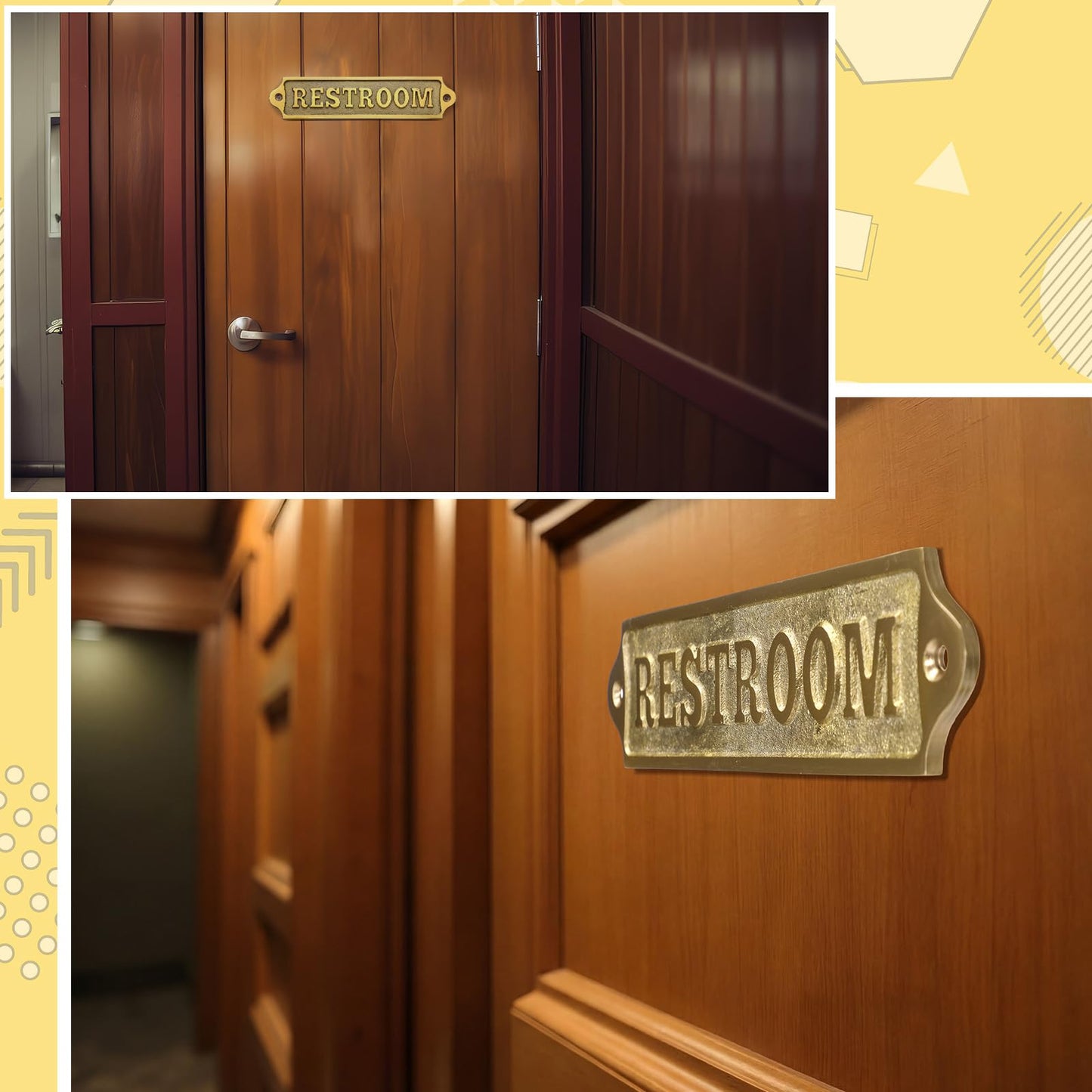 AceOrbit 8.5 x 2 Inch Restroom Sign Solid Brass Metal Door Sign with Mounting Hardware Antique Finish Easy DIY Installation Home Decor for Gents, Ladies, Office, Laundry, Restroom, Pull, Parking