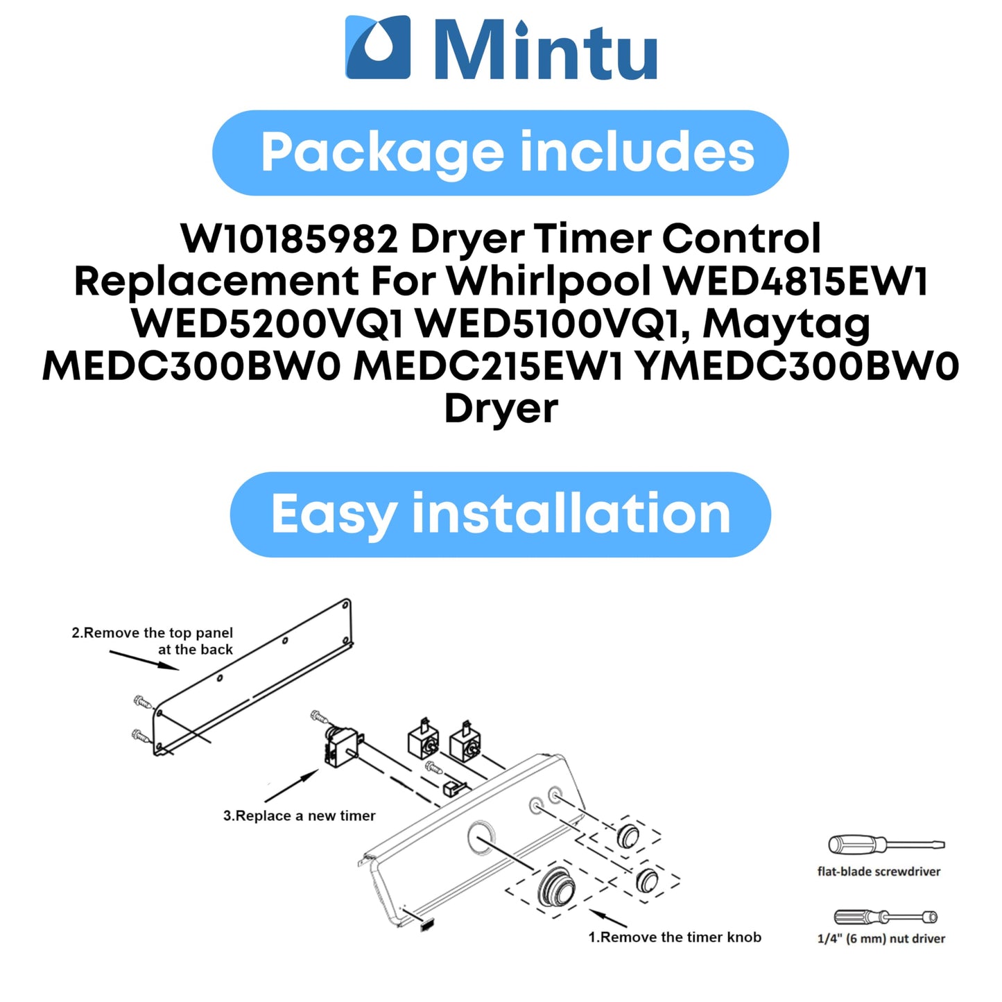 Dryer Timer Control Replacement For Whirlpool WED4815EW1 WED5200VQ1 WED5100VQ1, Maytag MEDC300BW0 MEDC215EW1 YMEDC300BW0 Dryer