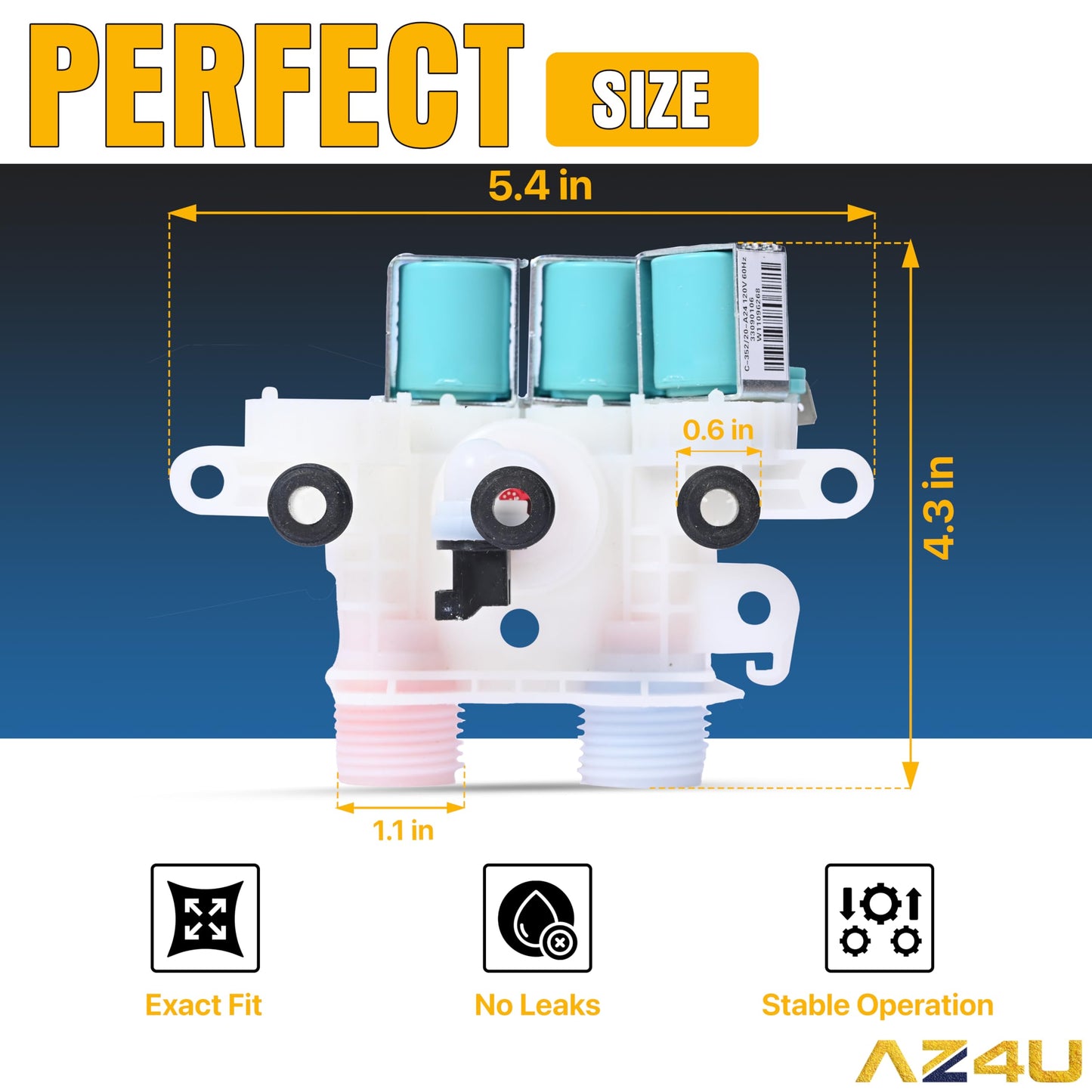 Washer Water Inlet Valve Replaces For Whirlpool Cabrio WTW7000DW0 WTW7300DW1 WTW8040DW0 WTW7040DW1 WTW8040DW4 WTW7300DW0 WTW7040DW0 WTW8040DW2 WTW6120HW0 WTW7120HW0 WTW7000DW3 WTW8000DW0 WTW8000DW