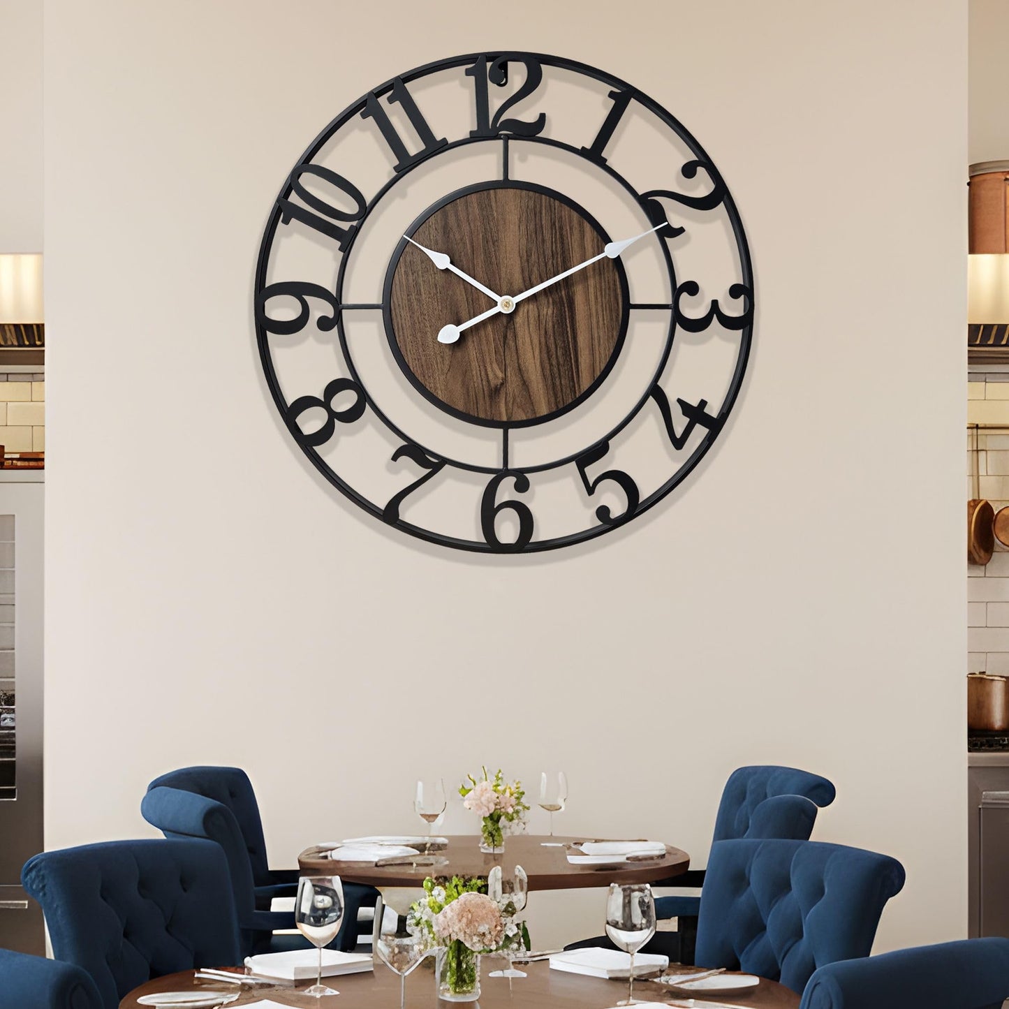 Tixmtry Large Metal Wall Clock, 20 Inch Retro Decorative Silent, Non Ticking, Battery Operated Modern Big Wood Wall Clock for Living Room, Farmhouse, Bedroom, Fireplace, Kitchen, Office, Home Decor