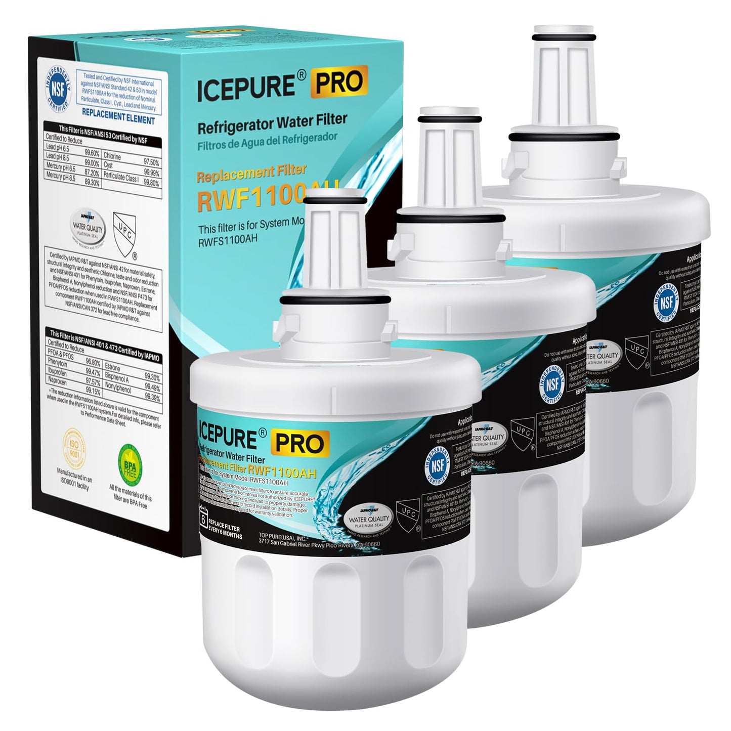 ICEPURE DA29-00003G Remove PFOA&PFOS, NSF/ANSI 401&473&53&42&NSF/ANSI/CAN 372 Water Filter, Replacement for Samsung DA29-00003A, Aqua-Pure Plus DA29-00003B, HAFCU1, RF267AERS, HDX-FMS-1, 3PACK