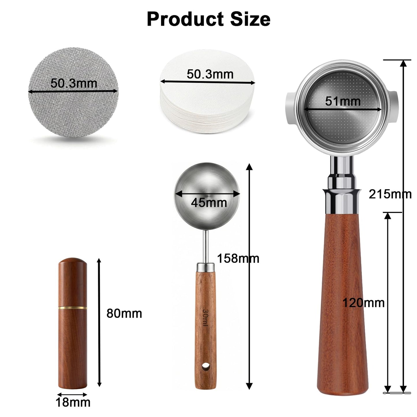 PELYN 51mm Bottomless Portafilter 2 Ears Fits DeLonghi Stilosa EC155/EC260, BCO430, ECP3120/3220/3420/3630, 5Pcs Espresso Portafilter Kit with WDT Tool, Puck Screen, Filter Papers & Coffee Scoop