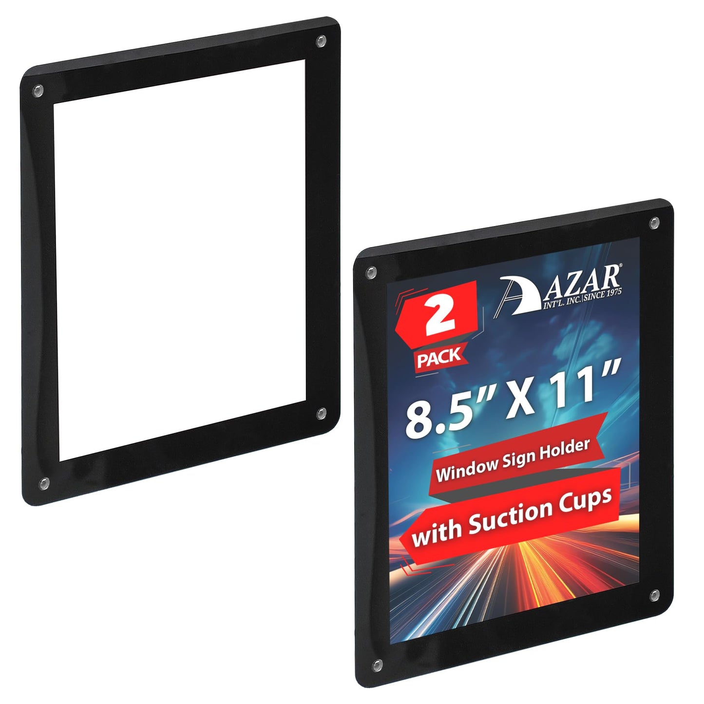 Azar Displays 106696-BLK-2PK 8.5x11 BLACK Window Display w/Suction Cups, (Pack of 2)