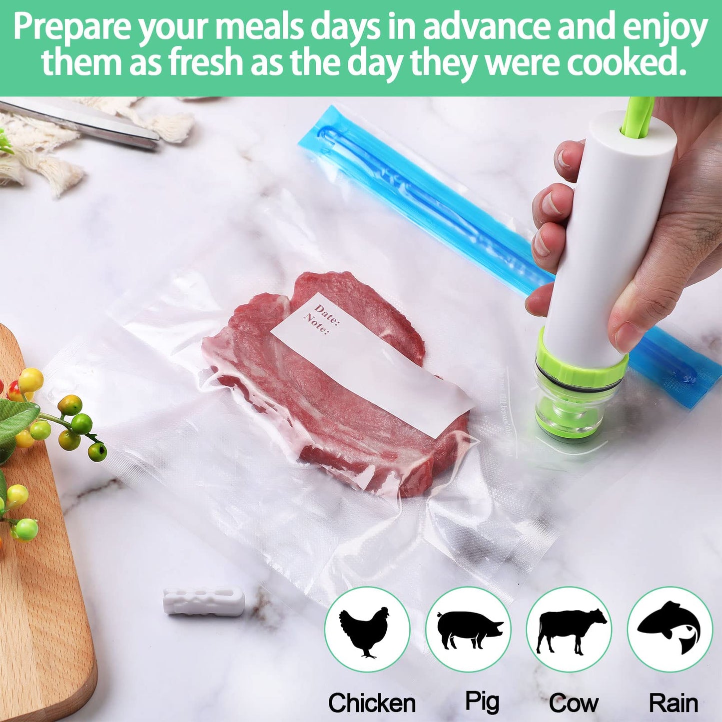 Chumia Sous Vide Bags 4 Sizes 60 Pack Reusable Vacuum Seal Bags with Air Valve Vacuum Food Storage Bag with Zipper Double Layers for Sous Vide Cooking Microwave Heating
