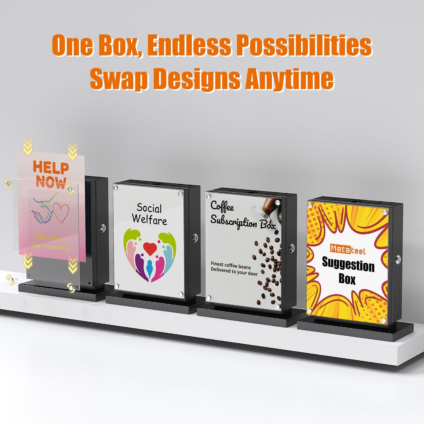 Metateel Suggestion Box with Slot and Lock-Wall Mount Option, Metal Ballot Box with Acrylic Panel for Voting, Black Donation Case with Key Drop Slot and Safe Lock for Fundraising, Hotel and Office Use