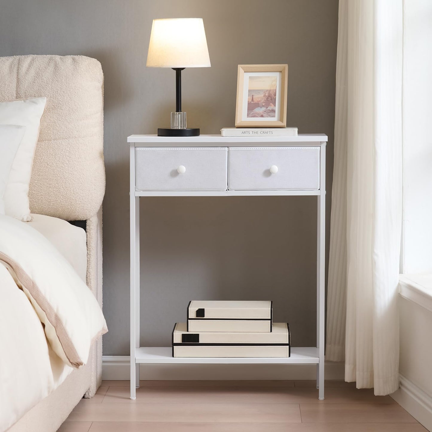 Small Entryway Table with Drawers & Storage Shelf High Tall Little Narrow Front Door Console Tables Skinny Slim Wall Table for Entry Hall Hallway Foyer, Thin Bedside Nightstand for Small Space Bedroom