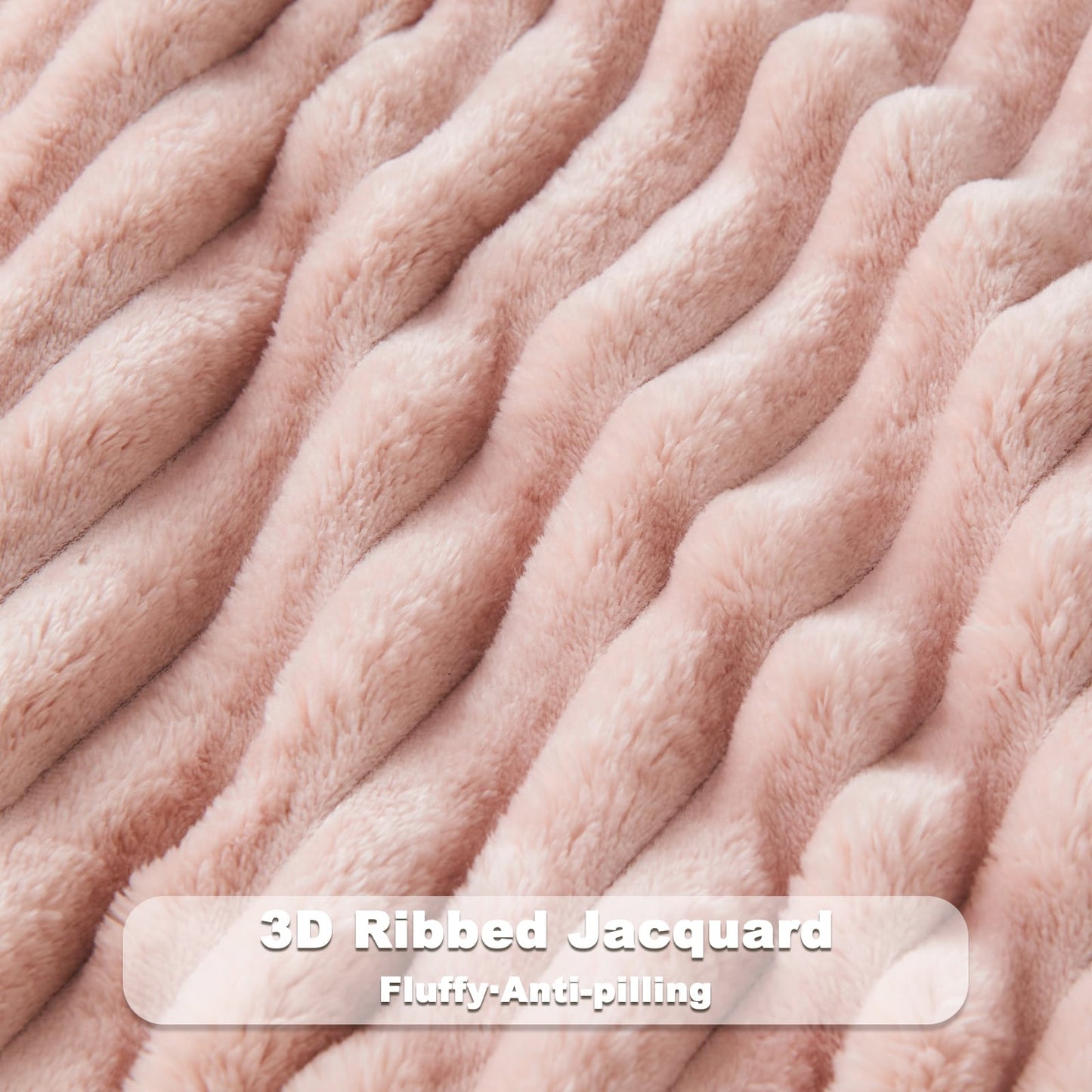 NEWCOSPLAY Super Soft Twin Blanket Pink Premium Silky Flannel Fleece 3D Ribbed Jacquard Lightweight Bed Blanket All Season Use (Pink Ribbed, Twin(60"x80"))