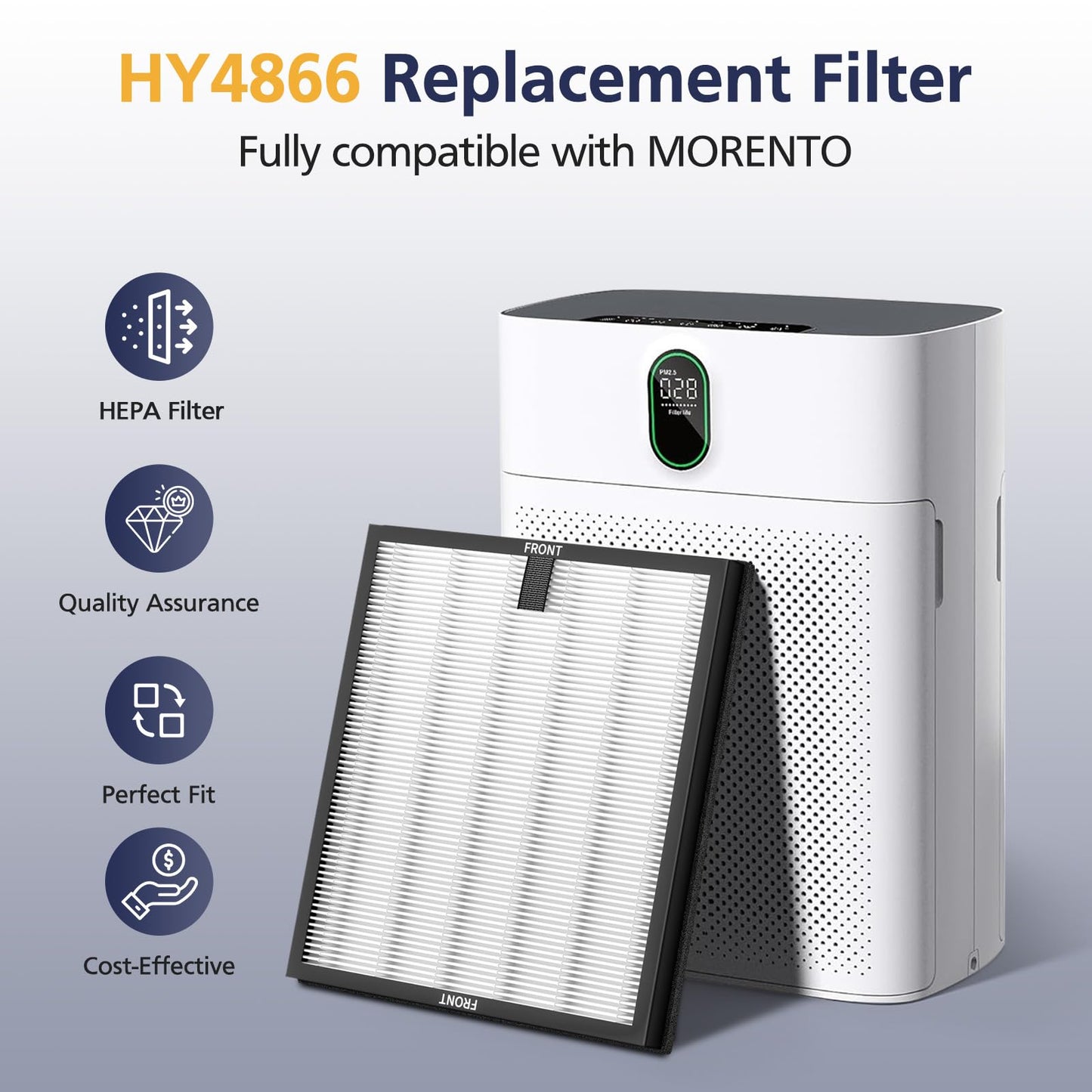 HY4866 Filters Compatible with MORENTO HY4866, WESTHEY HY4866, YIOU M1 Air Purifier, 3-in-1 H13 Ture HEPA Replacement Filters (Extra 4 Pre-filter) Enhanced Version for HY4866, 4 Pack