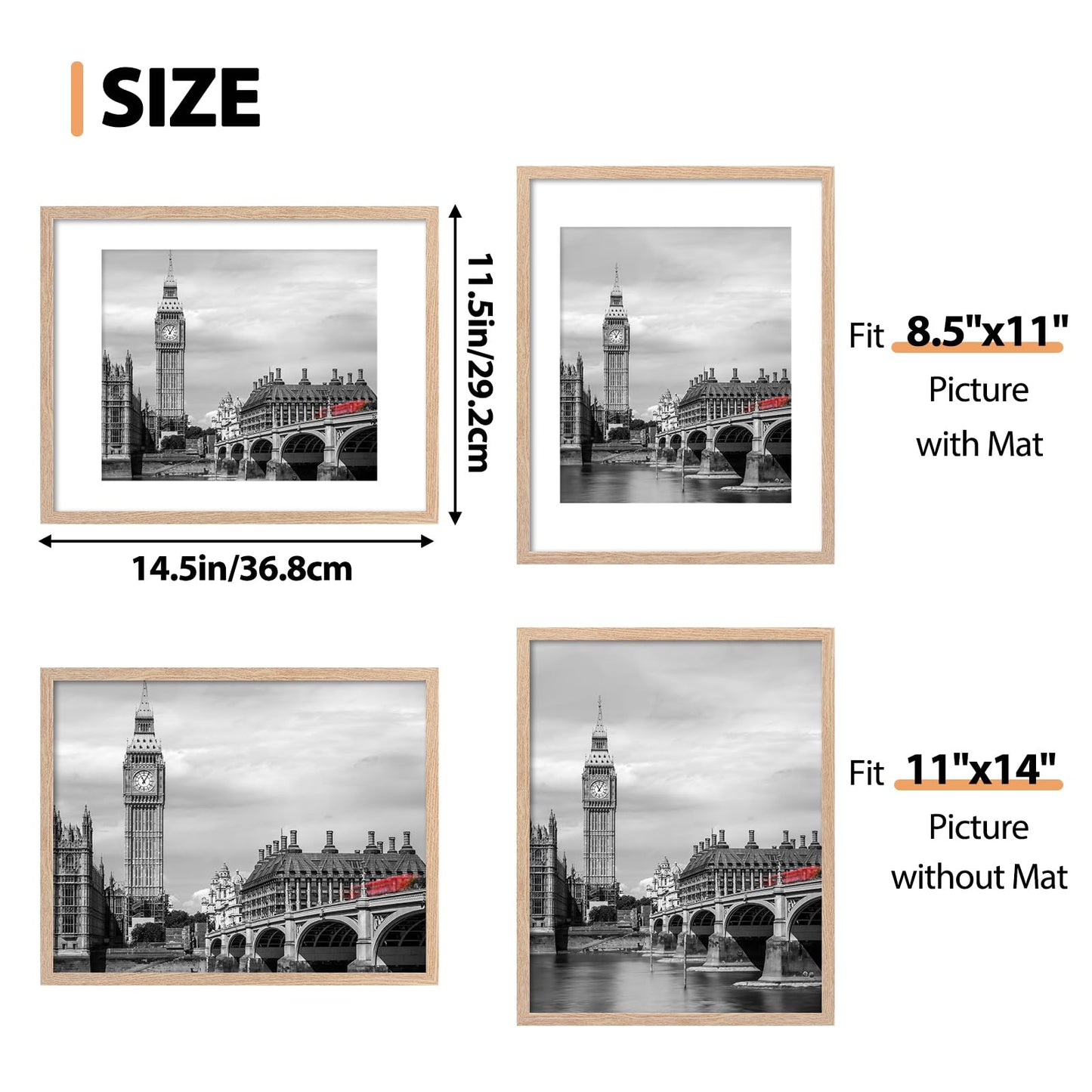 Fixwal 11x14 Picture Frame Set of 6, Gift for 2026 Graduation Father's Day, Thin Border and Light Weight Photo Frames for Wall, Natural