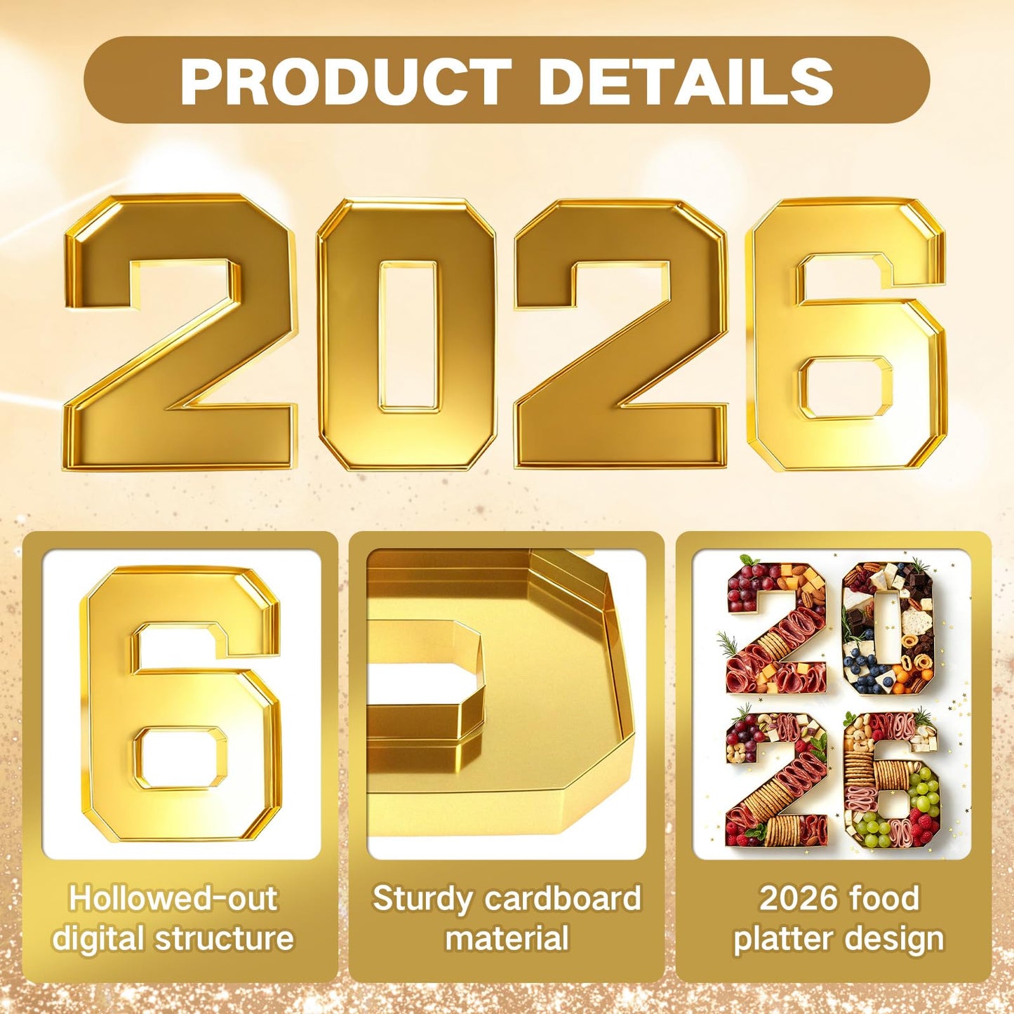2026 Graduation Decorations 2026 Cardboard Numbers Charcuterie Board Box 10" Fillable Paper Tray for Grad Centerpieces Party Table Supplies Display Candy Snack Tray for New Year Birthday Celebration