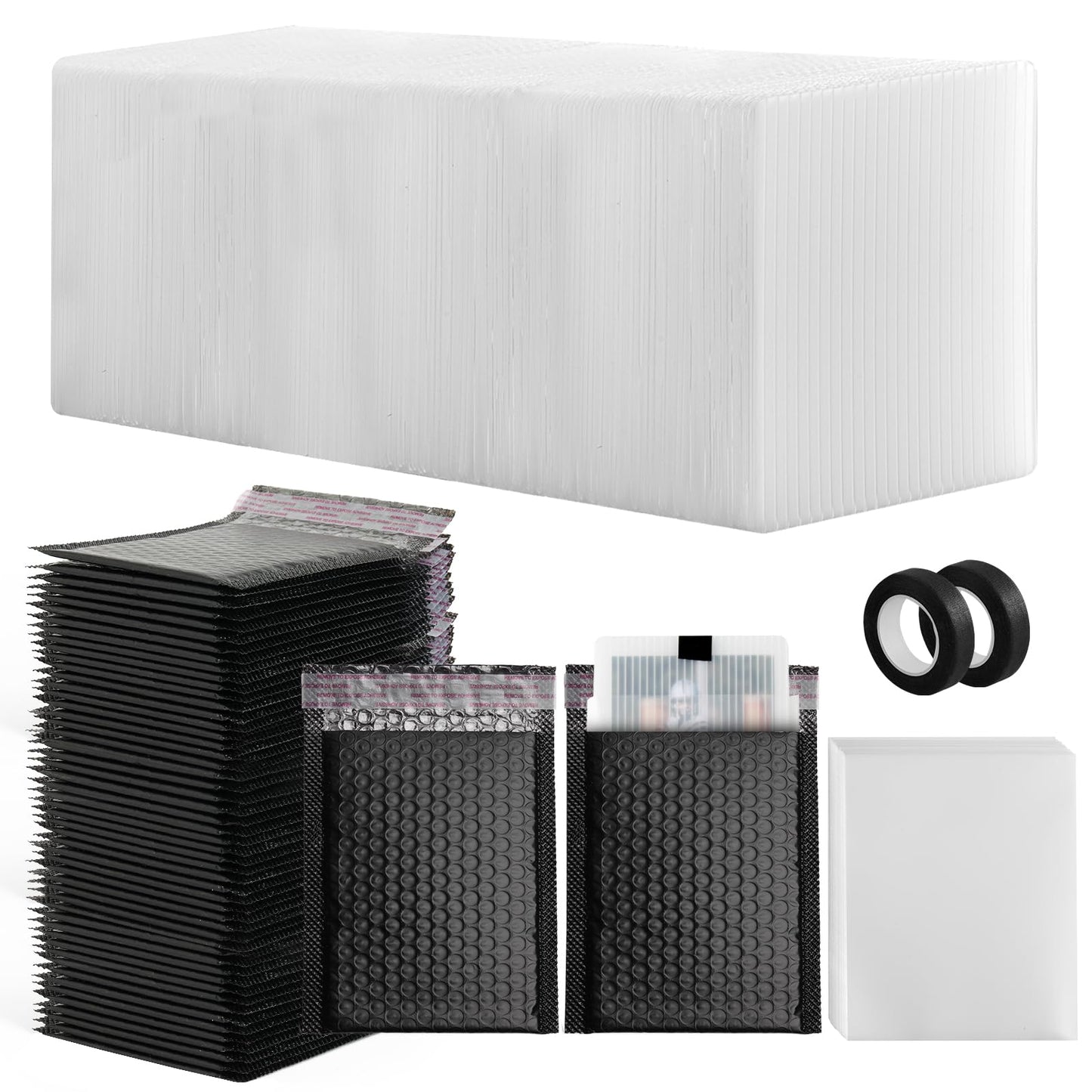 242 Pcs Trading Card Shipping Protector Set Include 120 3.5" x 4.5" Plastic Trading Card Shipping Supplies 60 soft sleeves 60 Bubble Mailers and 2 Masking Tape Better Than Corrugated Cardboard Sheets