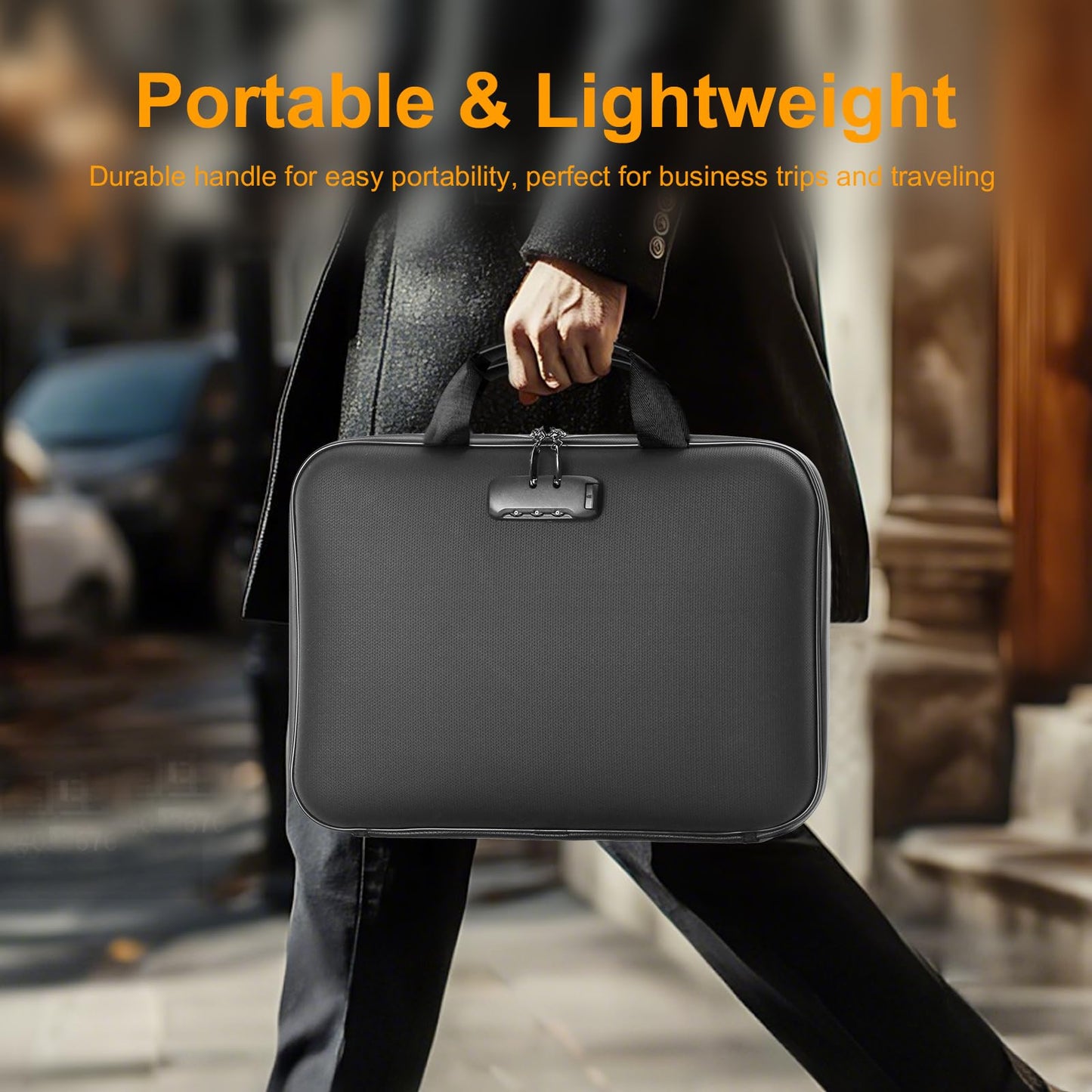 Fireproof Document Box with Lock, Portable Hard-Shell Case Fireproof File Box for Documents, Waterproof File Bag Organizer for Important Documents/Certificates/Laptop/for Home or Travel