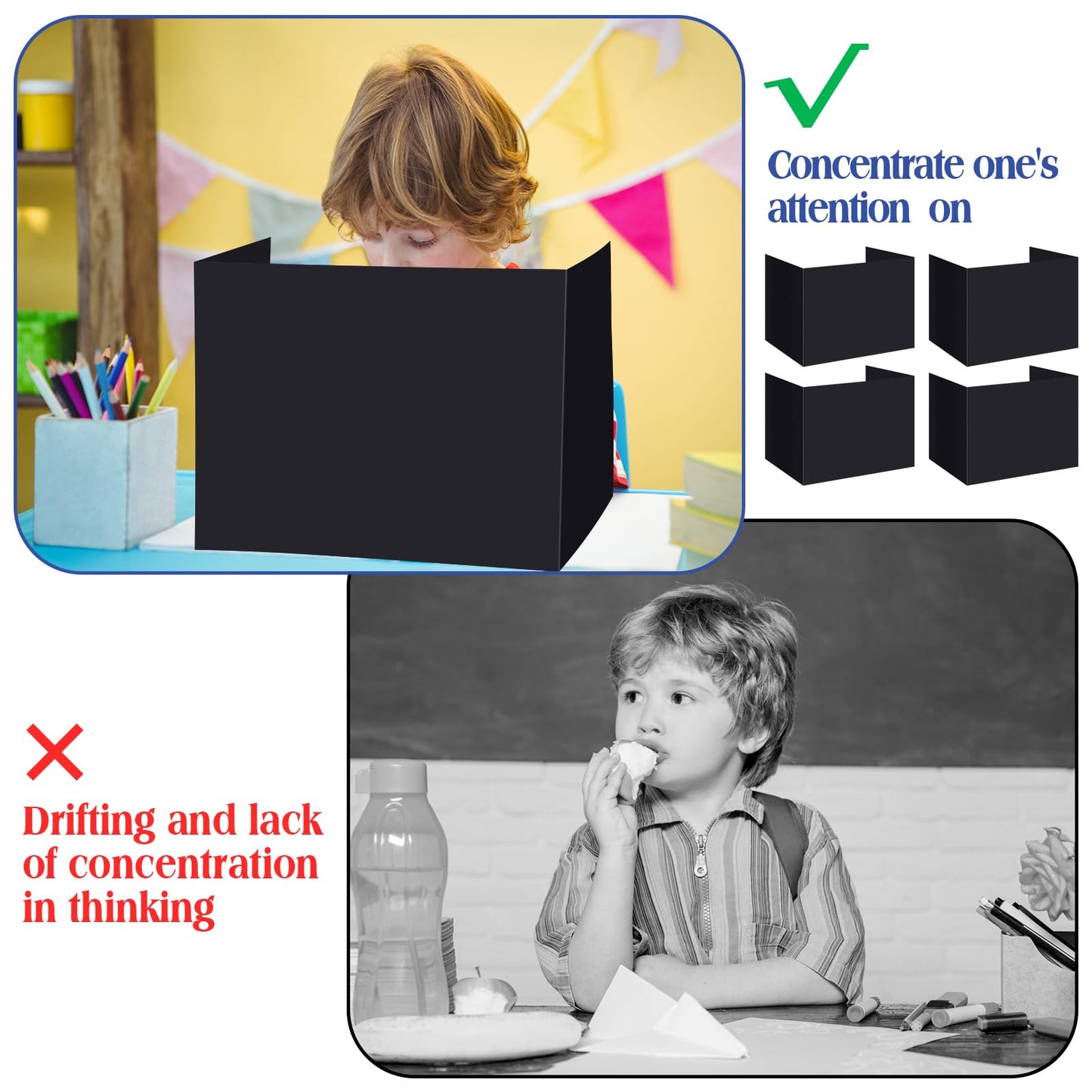 Crtiin 24 Pcs Privacy Folders for Students Desk Dividers Standard School Privacy Cardboard Board Testing Dividers Shield for Classroom Teacher Supplies Keep Eyes from roving(Stylish,Black)