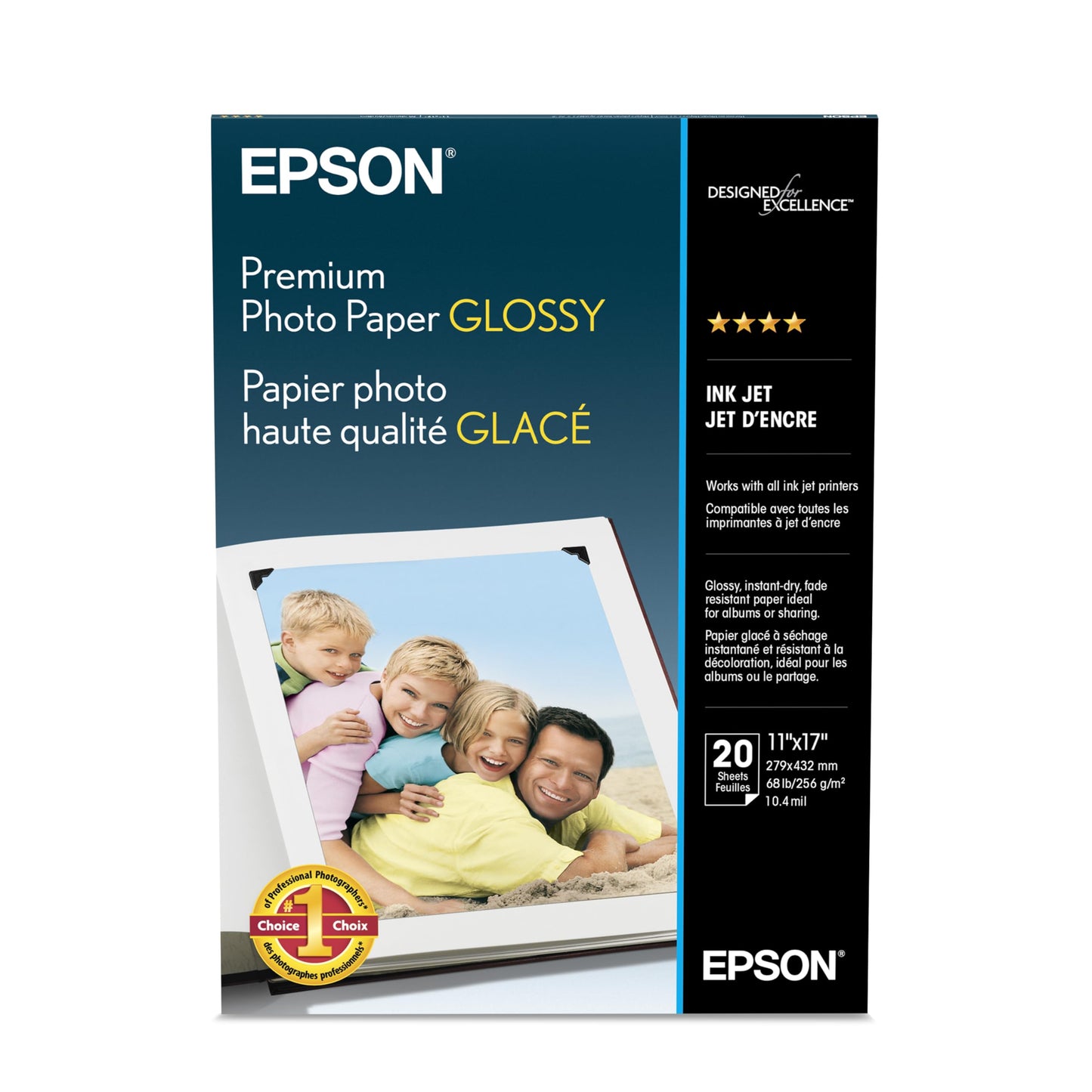 Epson Premium Photo Paper, Super B size, 11 x 17 Inches, 20 sheets (S041290), glossy finish