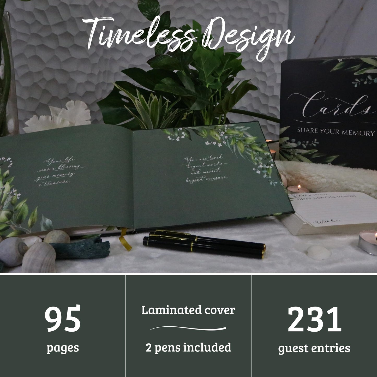 All-in-One Funeral Guest Book Set – Memorial Guestbook, Funeral Register Book, Celebration of Life Guest Book, Condolence Book, Memory Cards & Keepsake Collection Box - Memorial Keepsake
